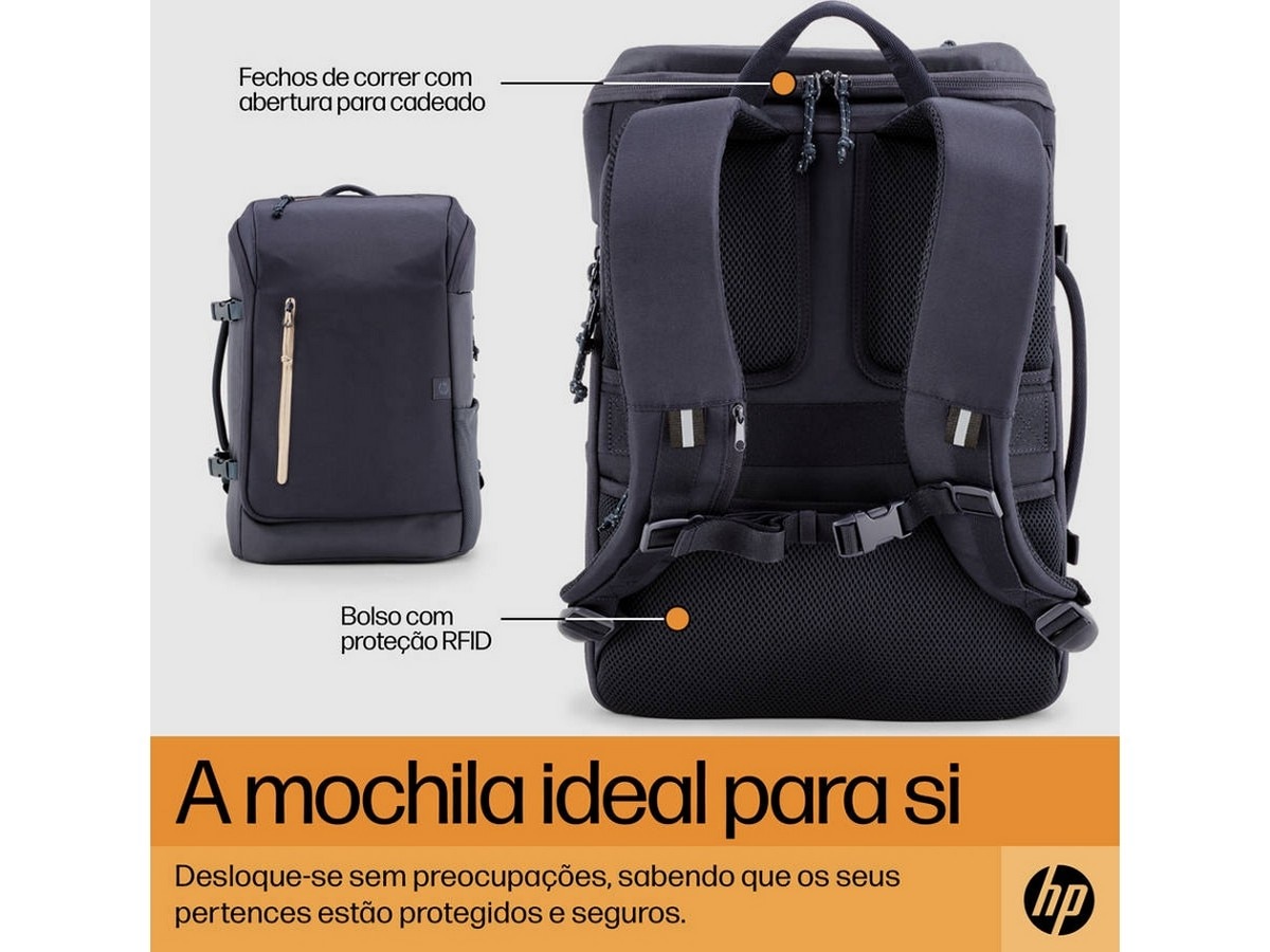 Mochila HP Travel 25L 15.6'' Backpack - Preto Azul-3