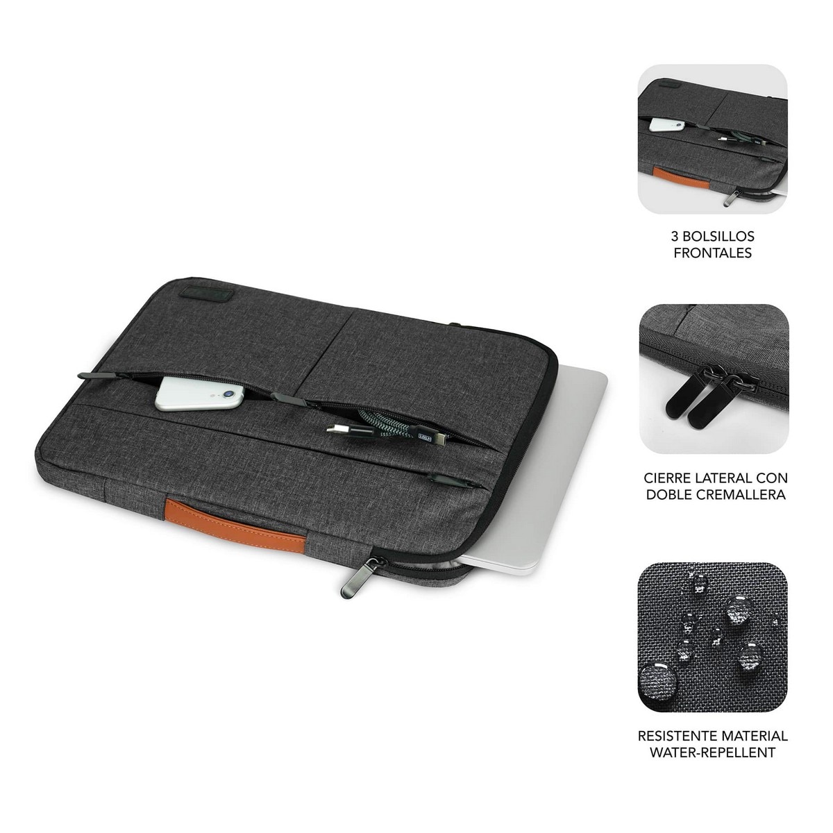 Bolsa Subblim Air Padding 360 Sleeve para Portáteis de 13.3 a 14? - Cinza Escuro Cinzento-escuro-2