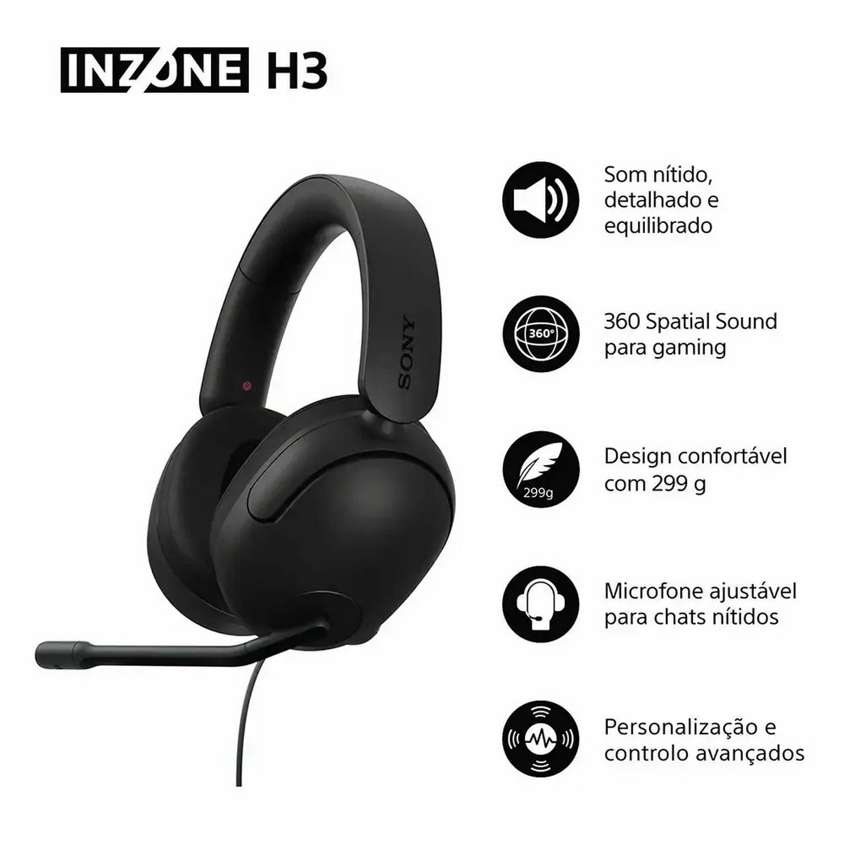 Auscultadores de Gaming Sony INZONE H3 MDR-G300B - Preto Preto-2