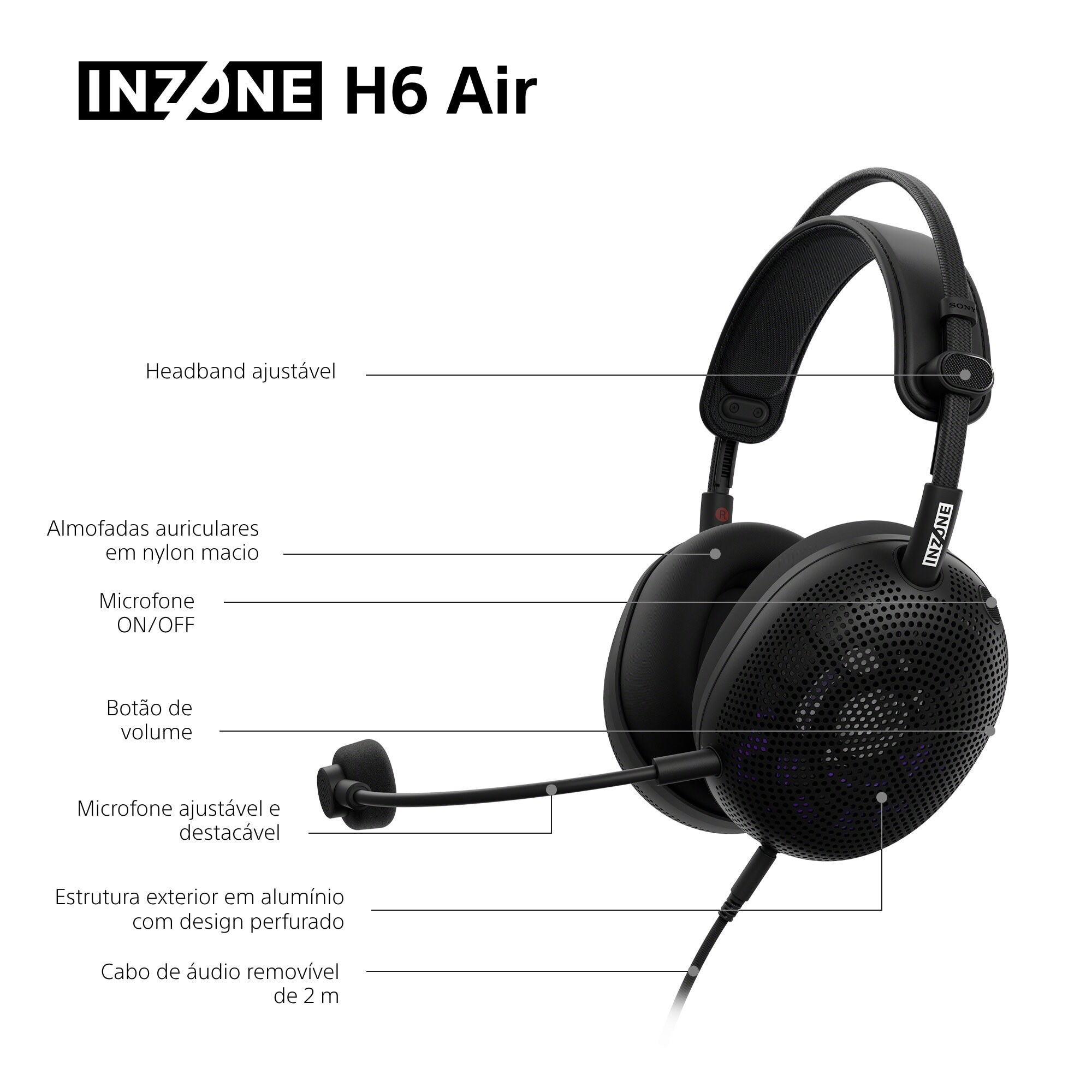 Auscultadores Headset Gaming Sony com Design Open-back e com Cabo Preto-12