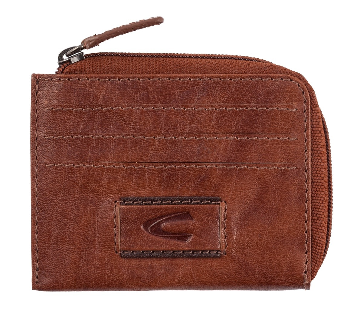 Imagem 0 de Porta-cartões com fecho eclair Camel Active linha Panama em pele Cognac