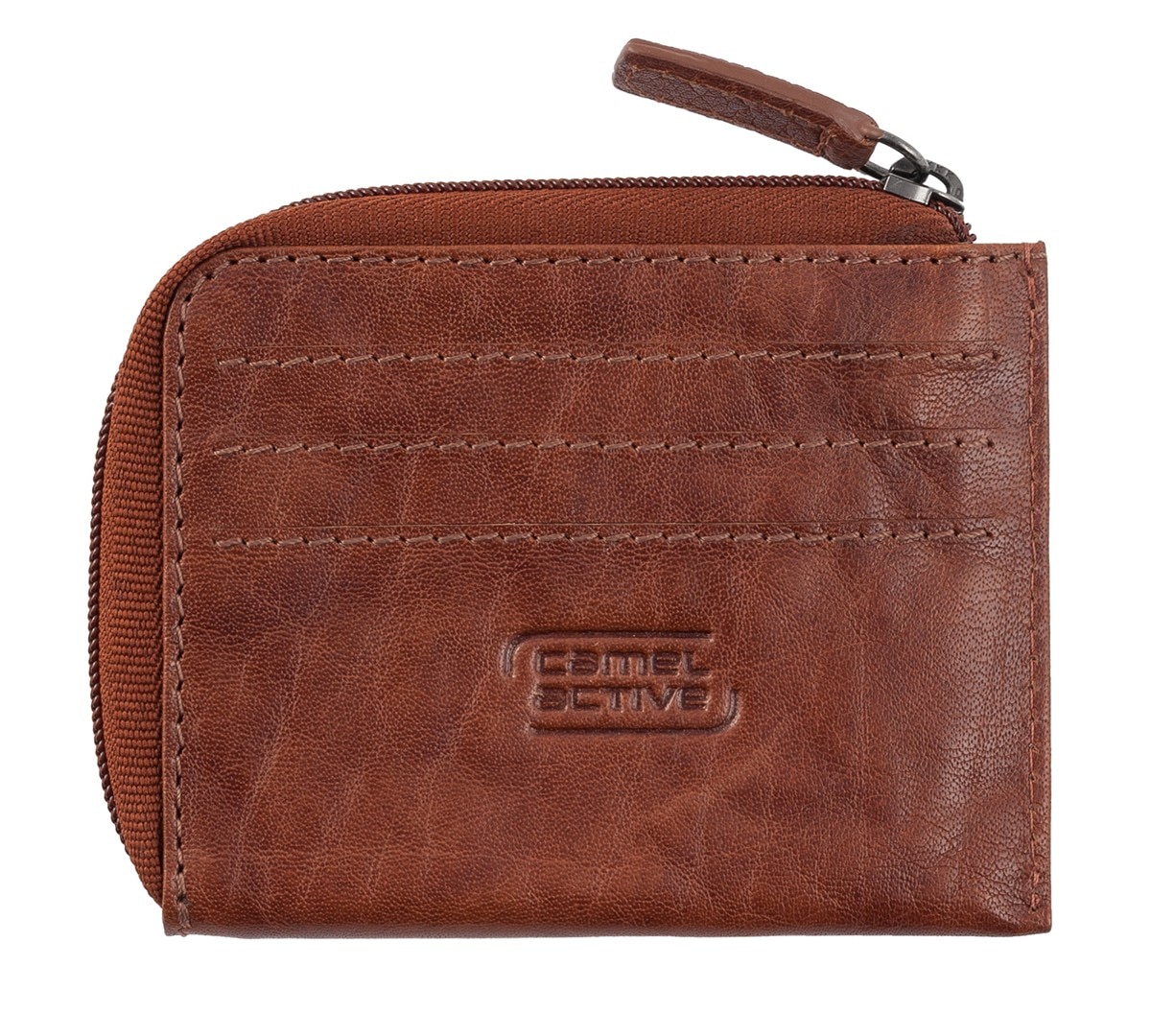 Porta-cartões com fecho eclair Camel Active linha Panama em pele Cognac 2