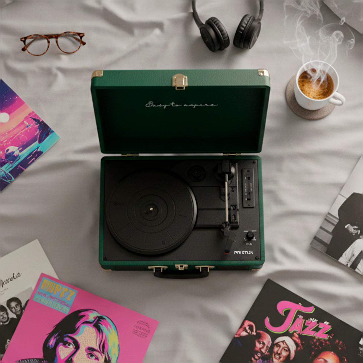 Gira-discos Conversor Prixton VC400 Bluetooth Verde-escuro-9