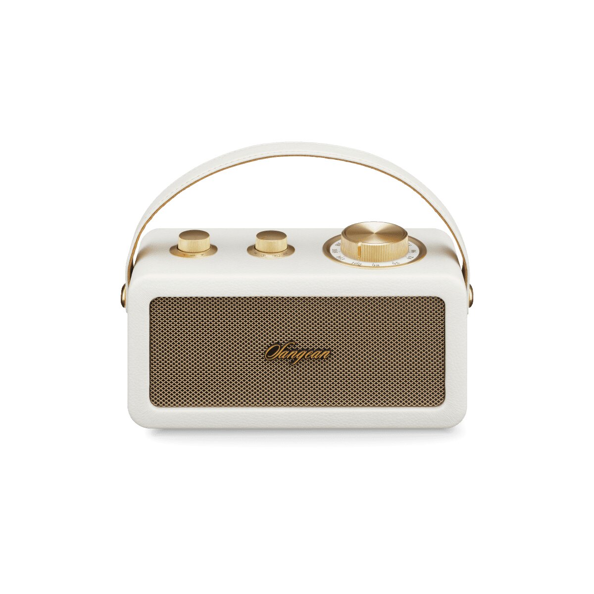Rádio Portátil Sangean RA-101 com Caixa em Madeira, FM, Bluetooth, TWS, AUX. - Marfim e Dourado Marfim-1