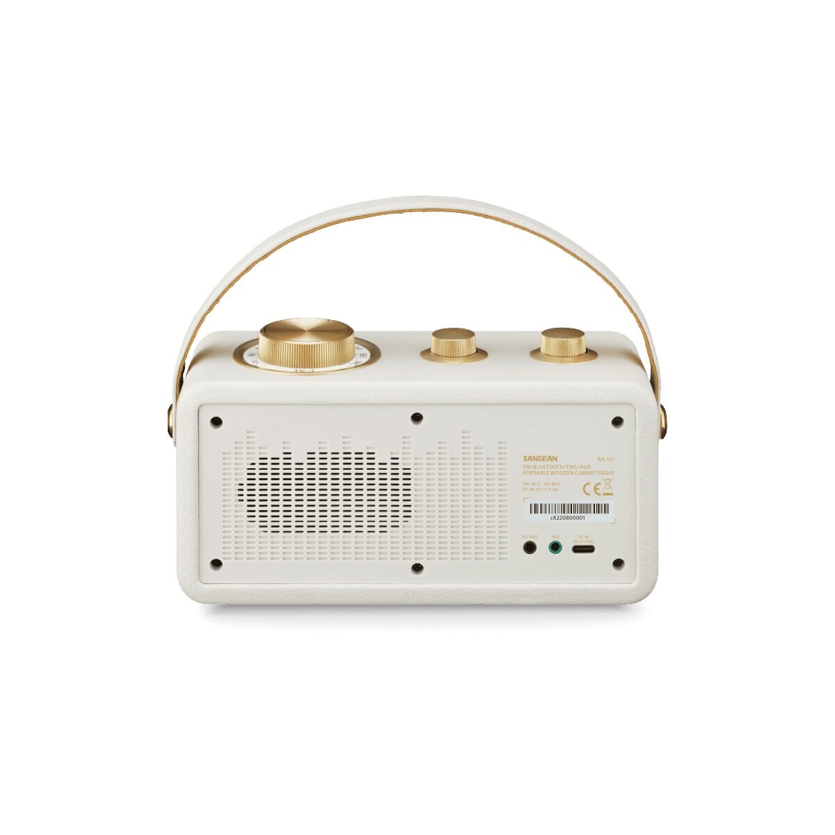 Rádio Portátil Sangean RA-101 com Caixa em Madeira, FM, Bluetooth, TWS, AUX. - Marfim e Dourado Marfim-4