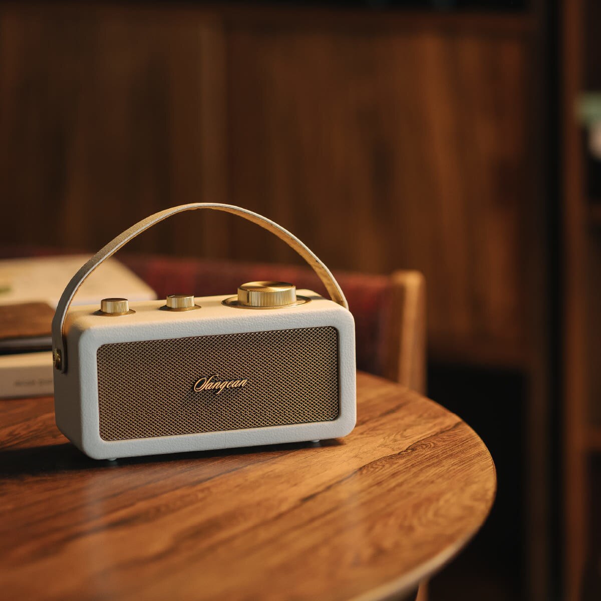 Rádio Portátil Sangean RA-101 com Caixa em Madeira, FM, Bluetooth, TWS, AUX. - Marfim e Dourado Marfim-7
