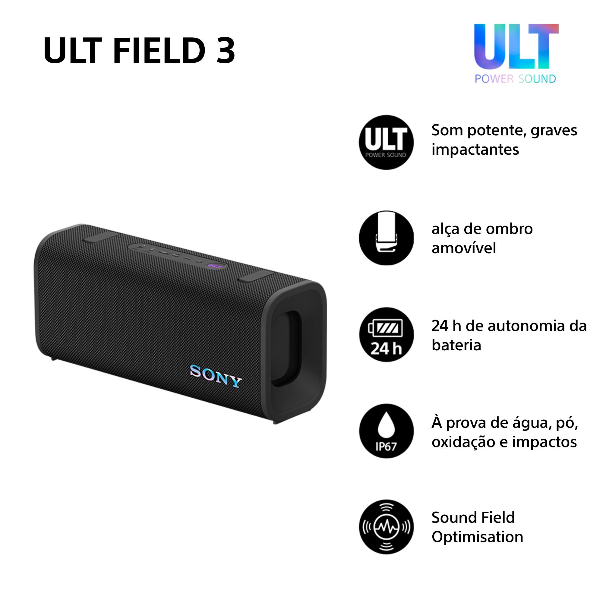 Coluna Portátil Sony ULT FIELD 3 com ULT POWER SOUND, IP 67, Resistente à Água, ao Pó e a Choques, Bateria com 24 Horas de Duração, Correia Amovível Preto-2