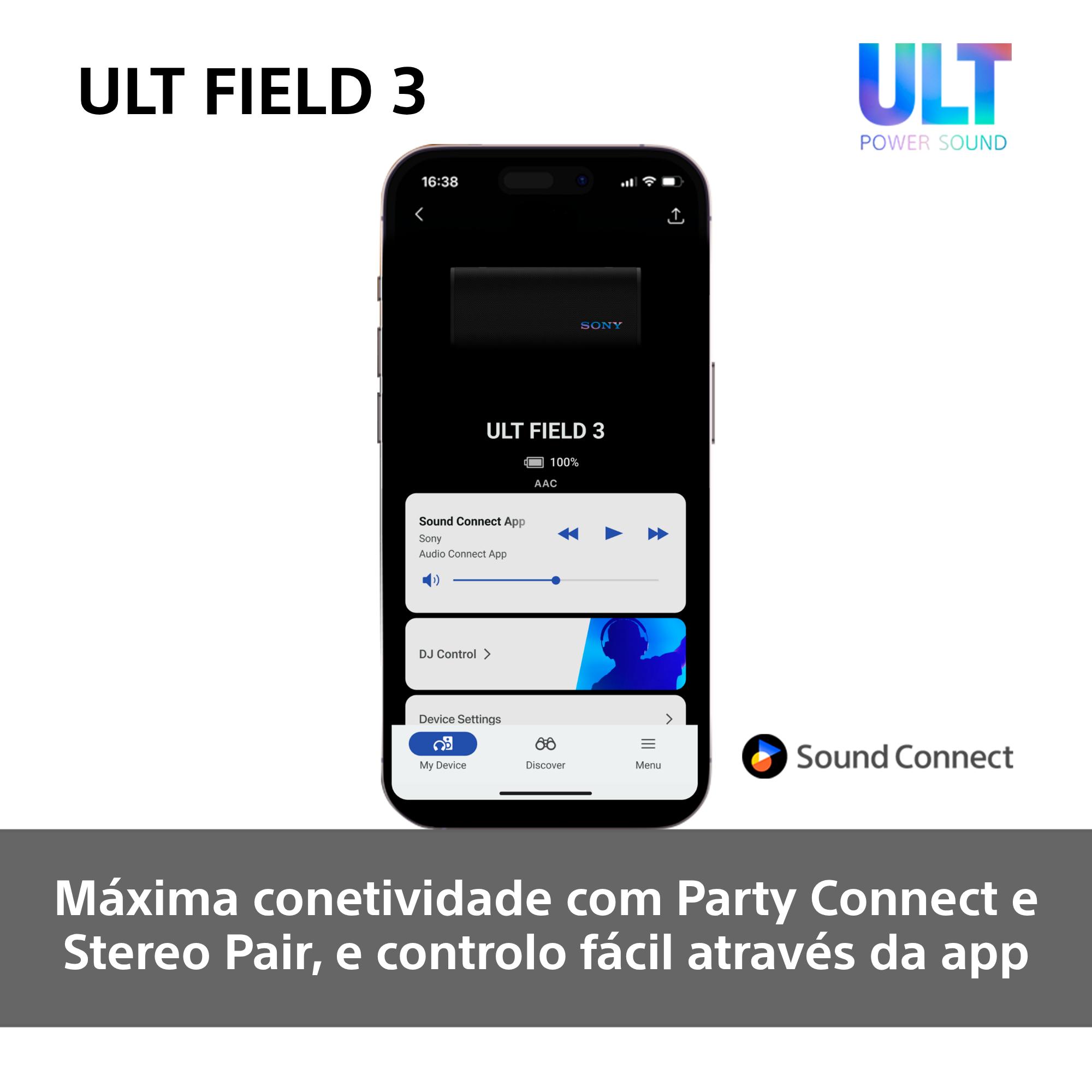 Coluna Portátil Sony ULT FIELD 3 com ULT POWER SOUND, IP 67, Resistente à Água, ao Pó e a Choques, Bateria com 24 Horas de Duração, Correia Amovível Preto-10