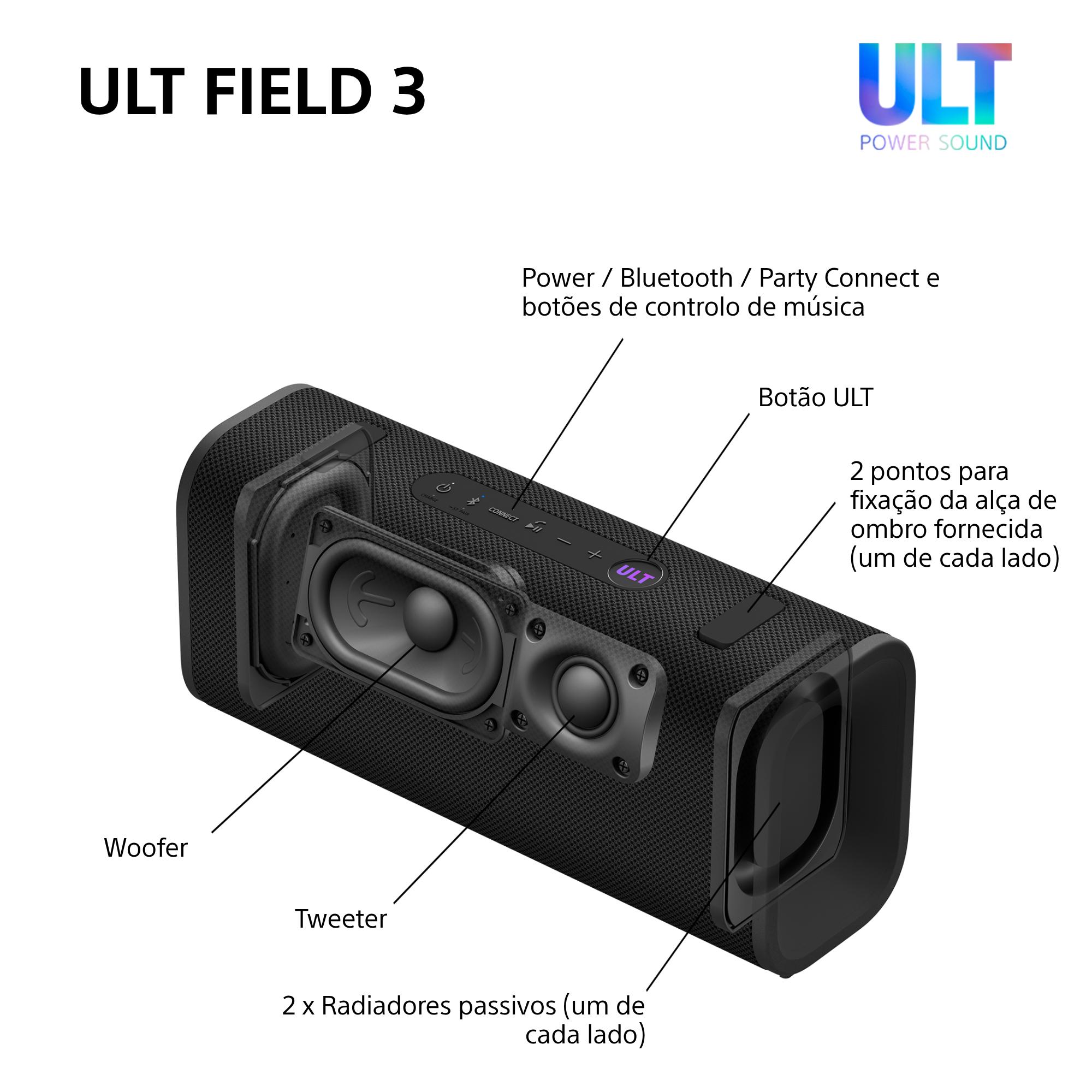 Coluna Portátil Sony ULT FIELD 3 com ULT POWER SOUND, IP 67, Resistente à Água, ao Pó e a Choques, Bateria com 24 Horas de Duração, Correia Amovível Preto-11