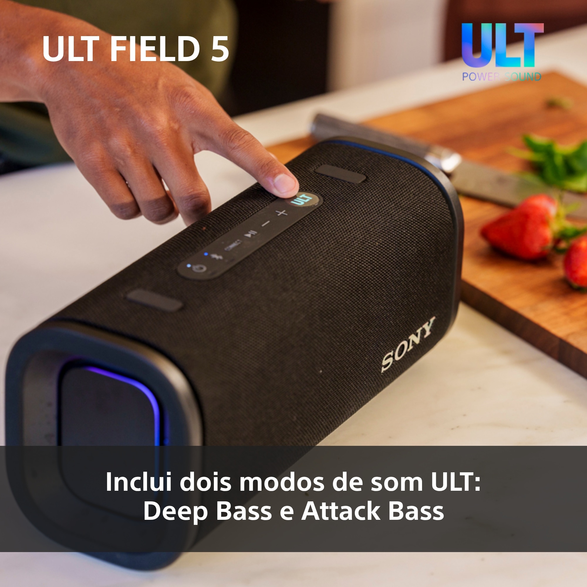 Coluna Portátil Sony ULT FIELD 5 com ULT POWER SOUND, IP67, Resistente à Água, ao Pó, aos Choques, Bateria 25 H Duração, Luzes 360°, Correia Amovível Preto-5