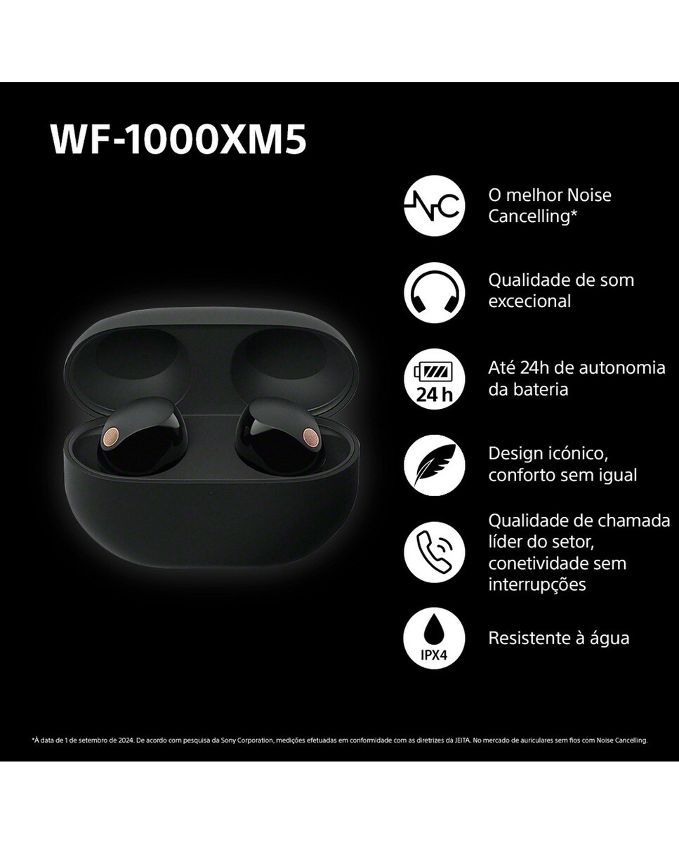Auriculares True Wireless Sony WF-1000XM5 com Cancelamento de Ruído Preto-4