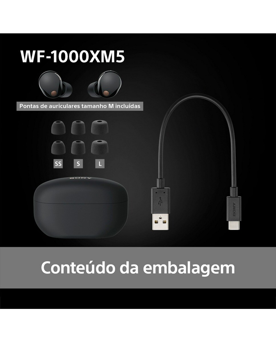 Auriculares True Wireless Sony WF-1000XM5 com Cancelamento de Ruído Preto-11