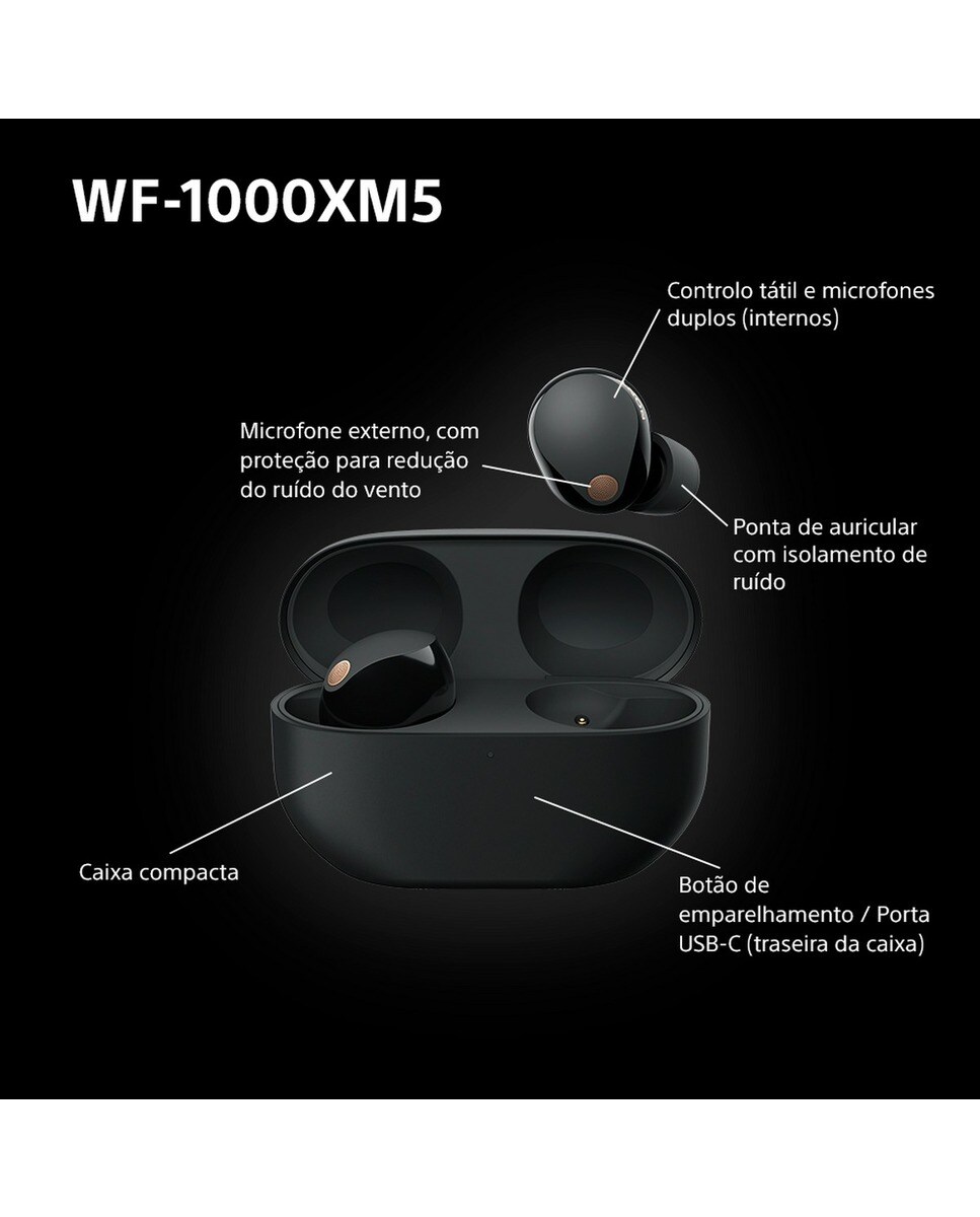 Auriculares True Wireless Sony WF-1000XM5 com Cancelamento de Ruído Preto-12