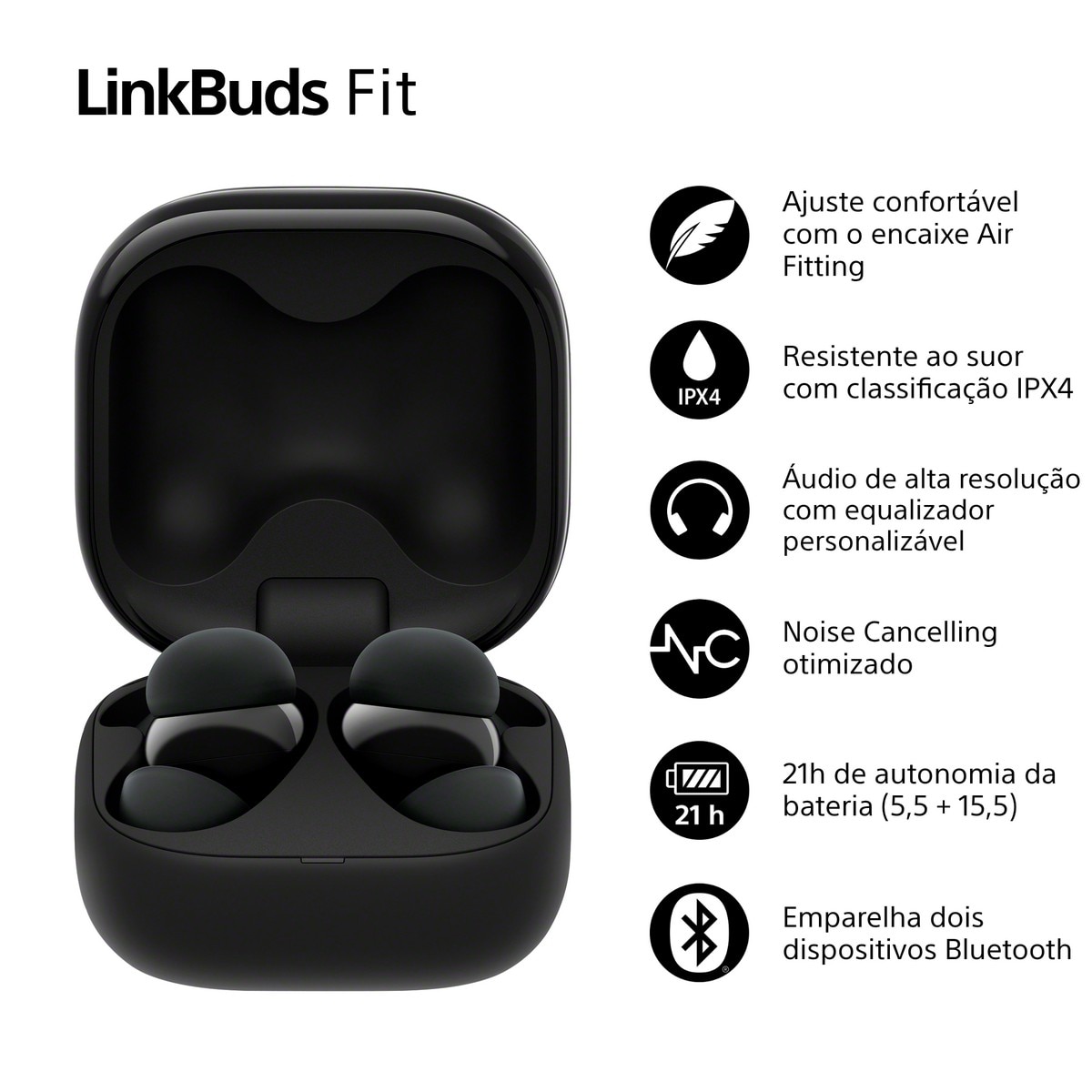 Auriculares Sony WF-LS910N True Wireless LinkBuds Fit com Noise Cancelling Preto-3
