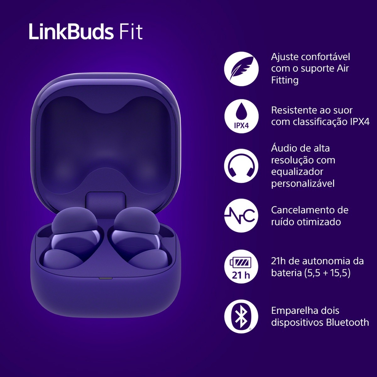 Auriculares Sony WF-LS910N True Wireless LinkBuds Fit com Noise Cancelling Violeta-3