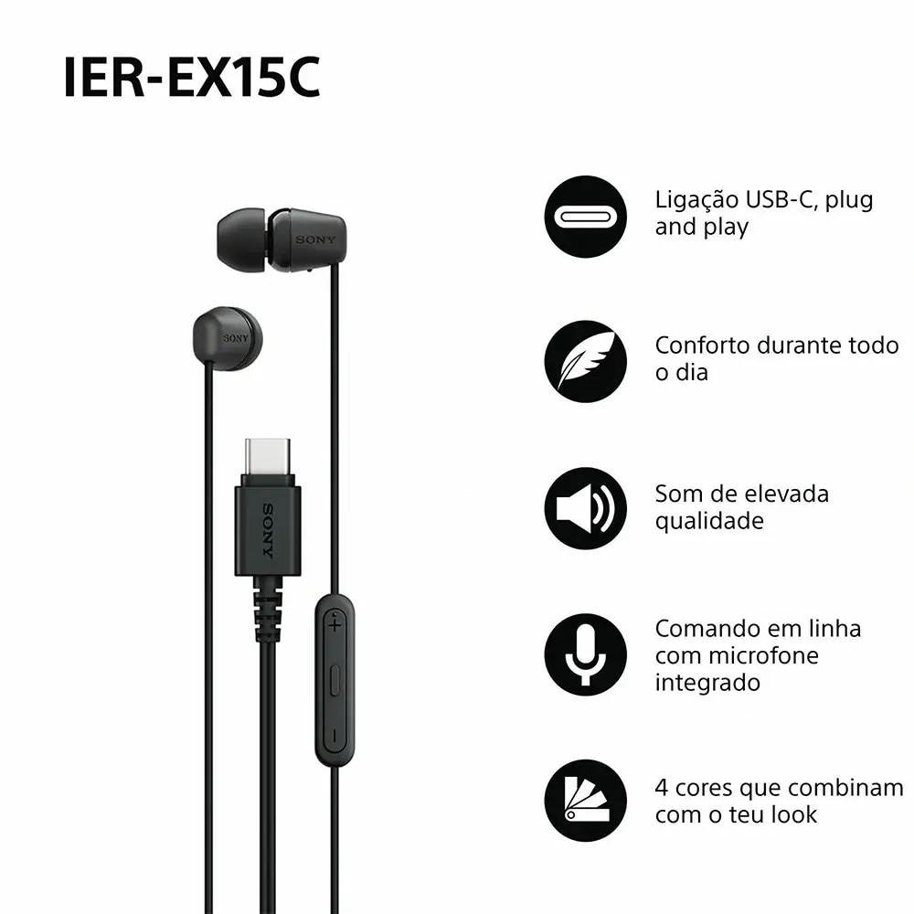 Auriculares Sony IER-EX15C de Botão com Micro e Cabo USB-C Preto-2