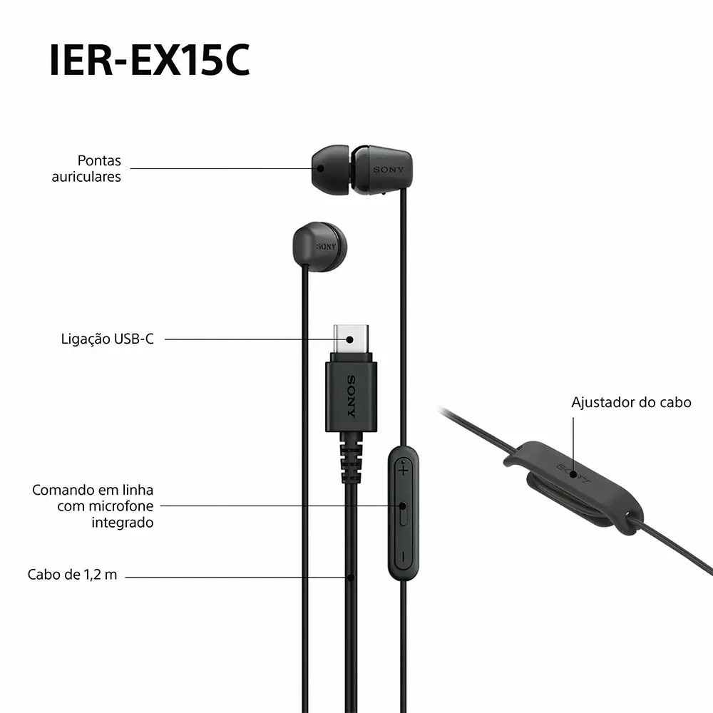 Auriculares Sony IER-EX15C de Botão com Micro e Cabo USB-C Preto-8