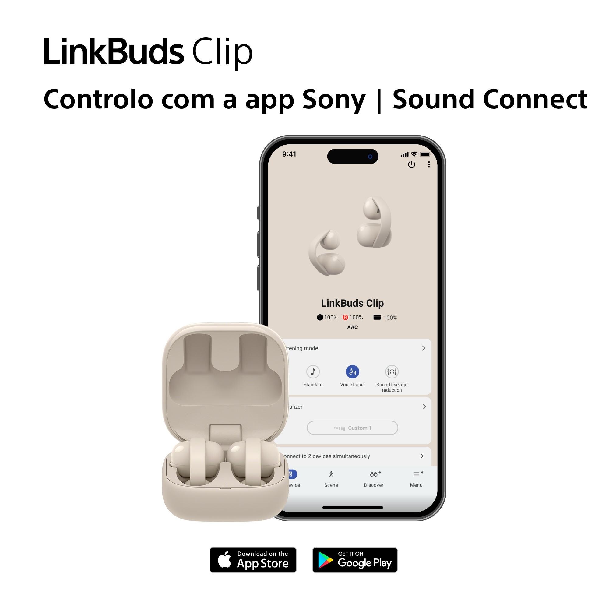 Auriculares sem Fios Sony LinkBuds Clip, Bluetooth, IPX4, 37 Horas de Autonomia Bege-11