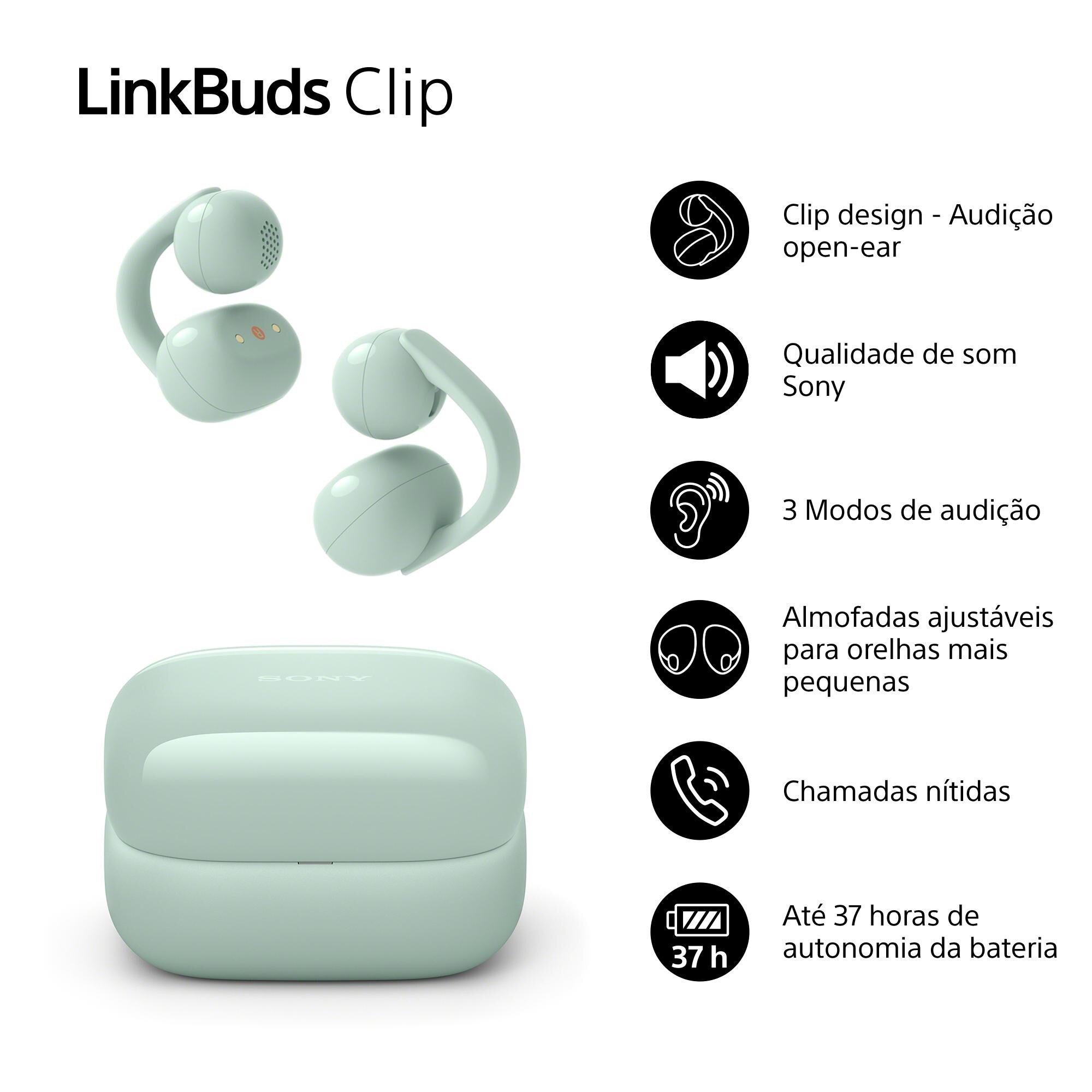 Auriculares sem Fios Sony LinkBuds Clip, Bluetooth, IPX4, 37 Horas de Autonomia Verde-menta-3