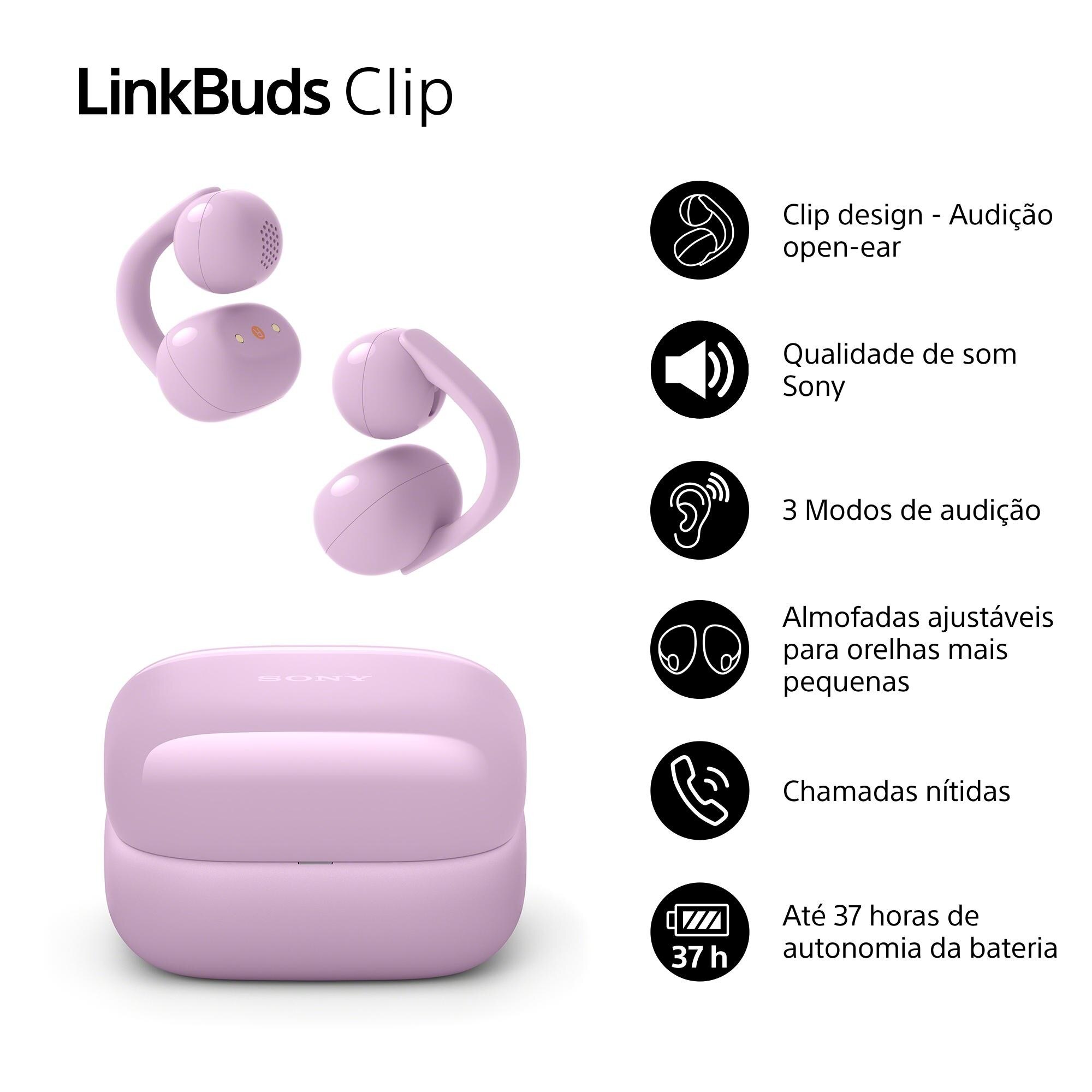 Auriculares sem Fios Sony LinkBuds Clip, Bluetooth, IPX4, 37 Horas de Autonomia Lavanda-3