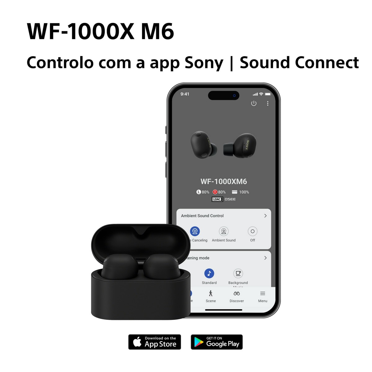 Auriculares True Wireless Sony com Noise Cancelling SONY WF-1000XM6B - Preto Preto-10