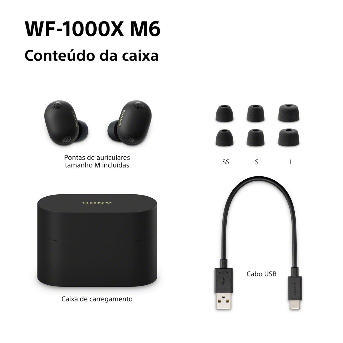 Auriculares True Wireless Sony com Noise Cancelling SONY WF-1000XM6B - Preto Preto-12