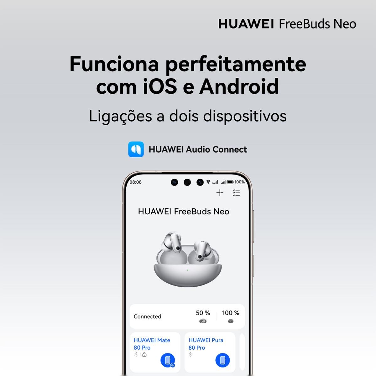 Auriculares True Wireless Huawei FreeBuds Neo com Cancelamento Ativo de Ruído Prata-9