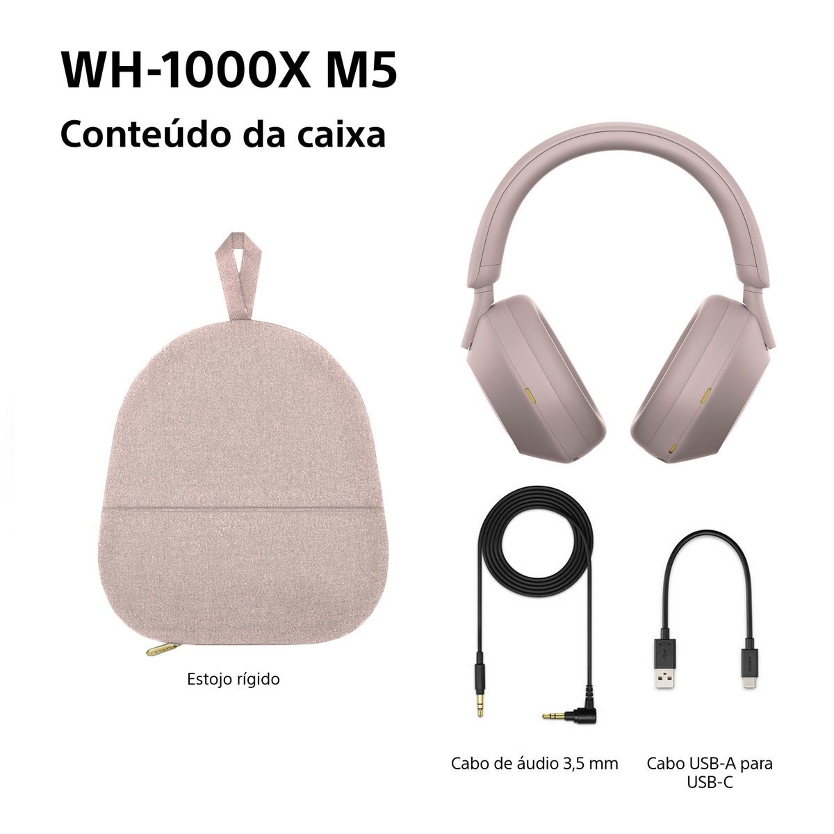 Auscultadores Sony WH1000XM5 Bluetooth, Noise Cancelling, 30 Horas de Bateria, Microfone, para iOS, Android e PC Rosa-pálido-11