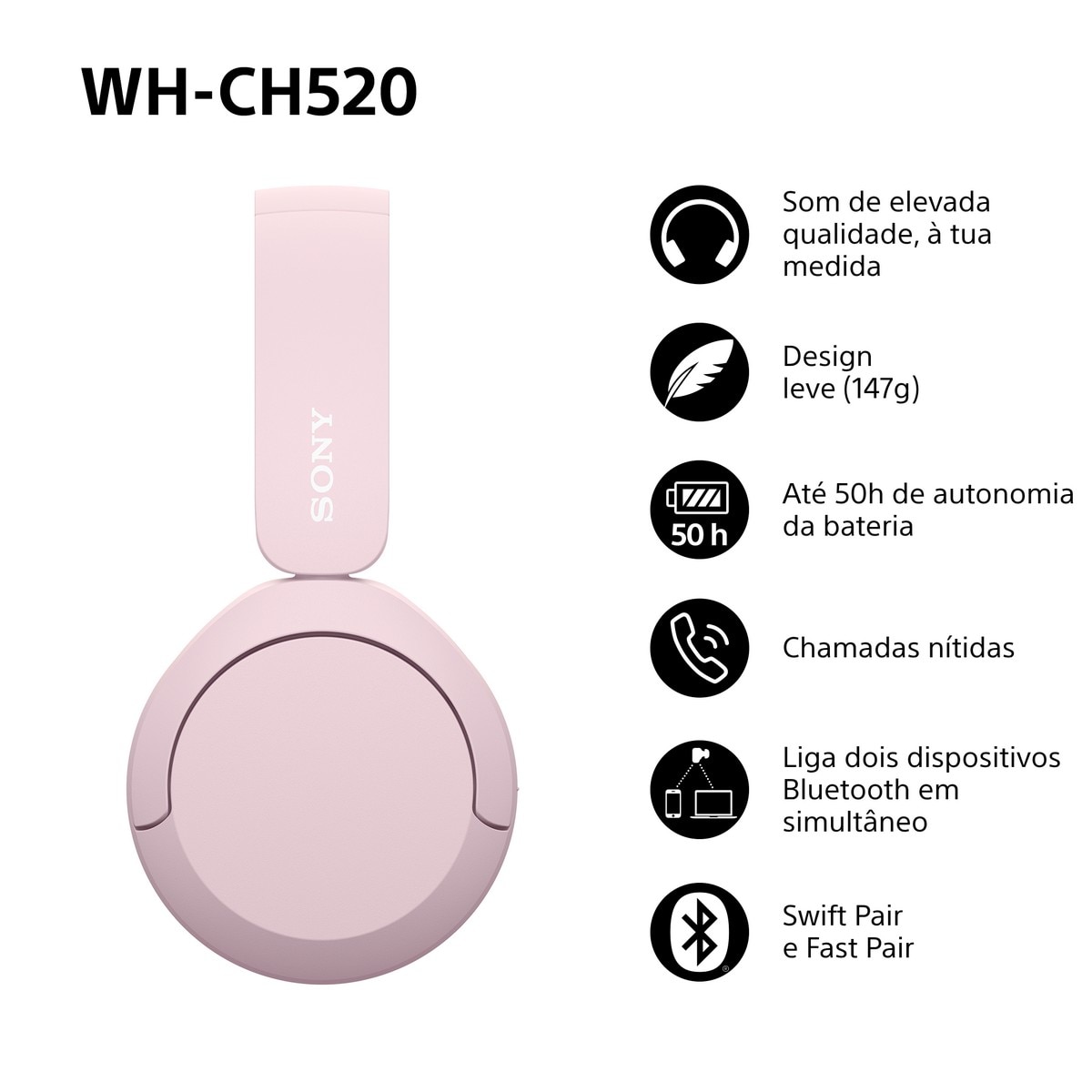Auscultadores Wireless Sony WH-CH520 Rosa-2