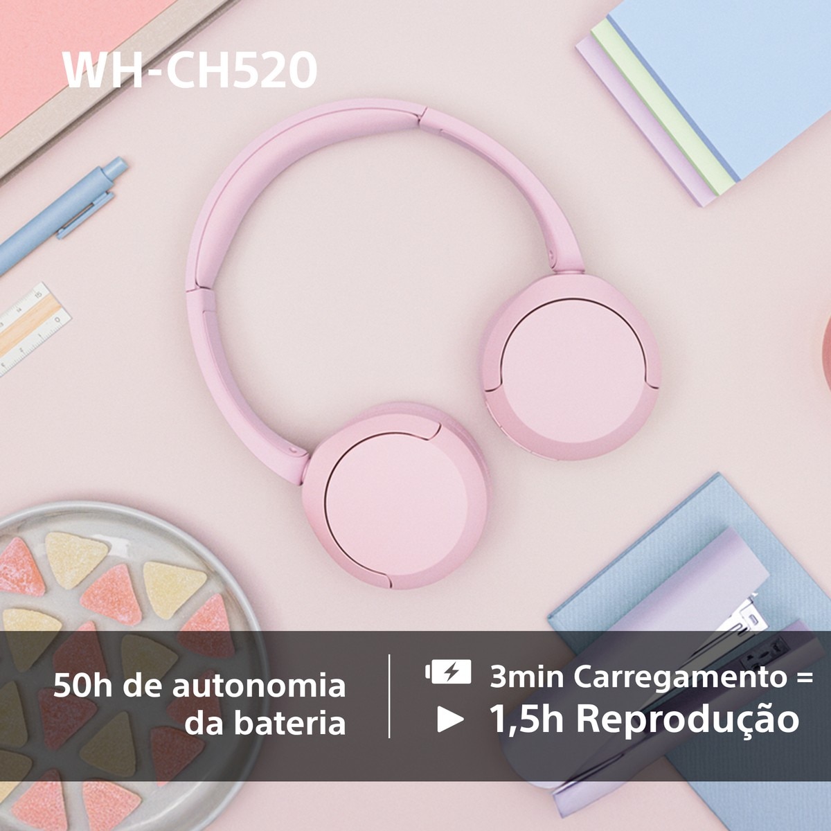 Auscultadores Wireless Sony WH-CH520 Rosa-5