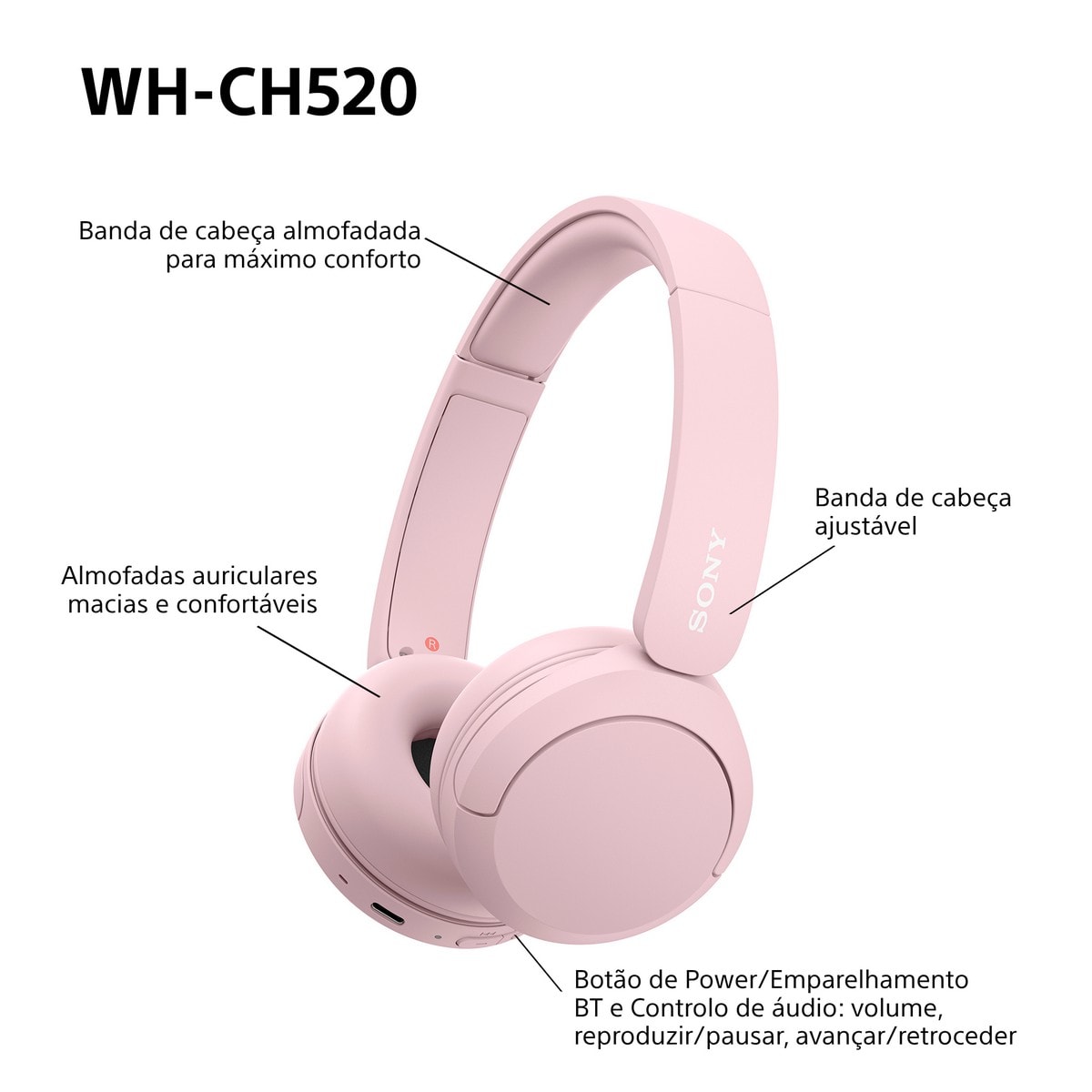 Auscultadores Wireless Sony WH-CH520 Rosa-8