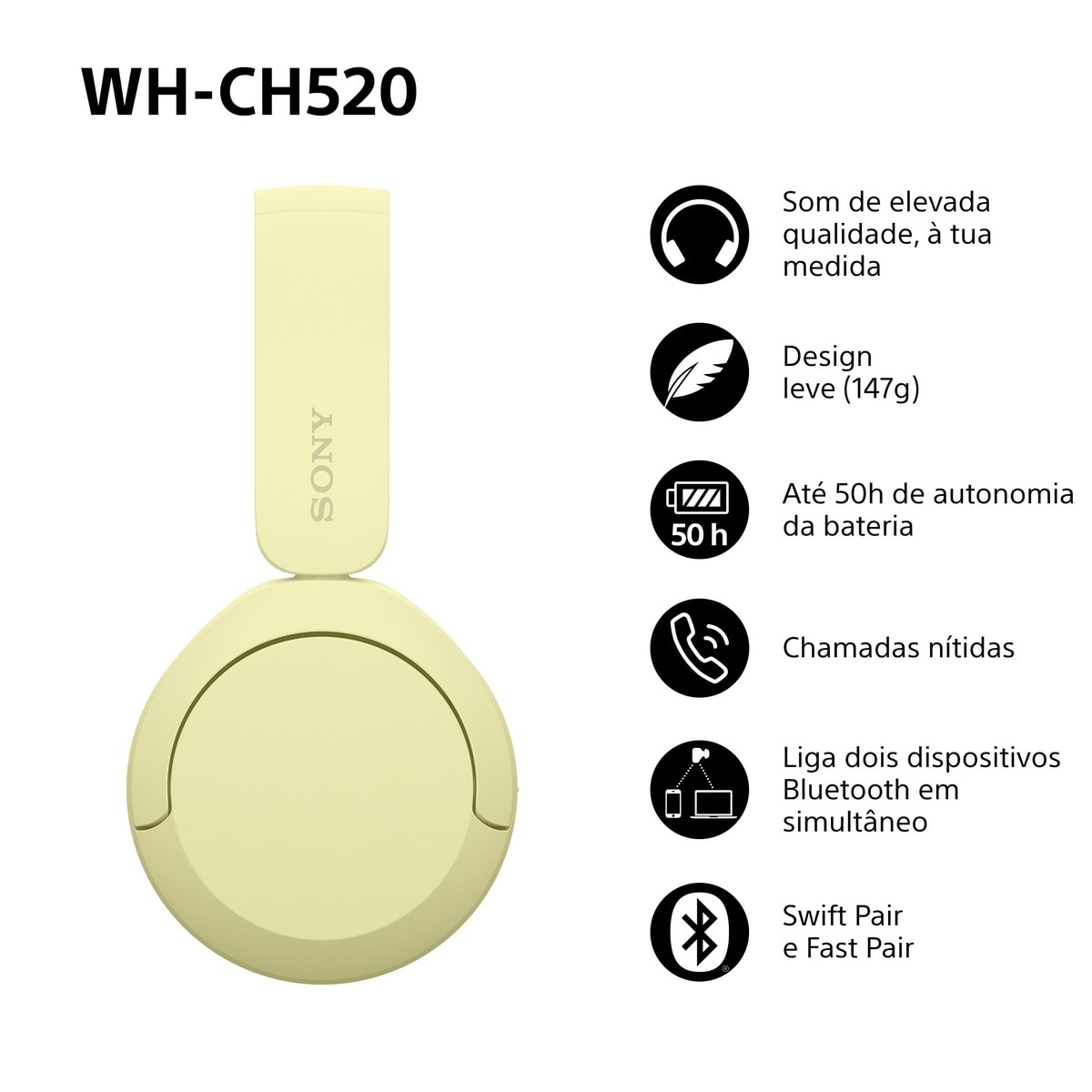 Auscultadores Wireless Sony WH-CH520 Amarelo-2