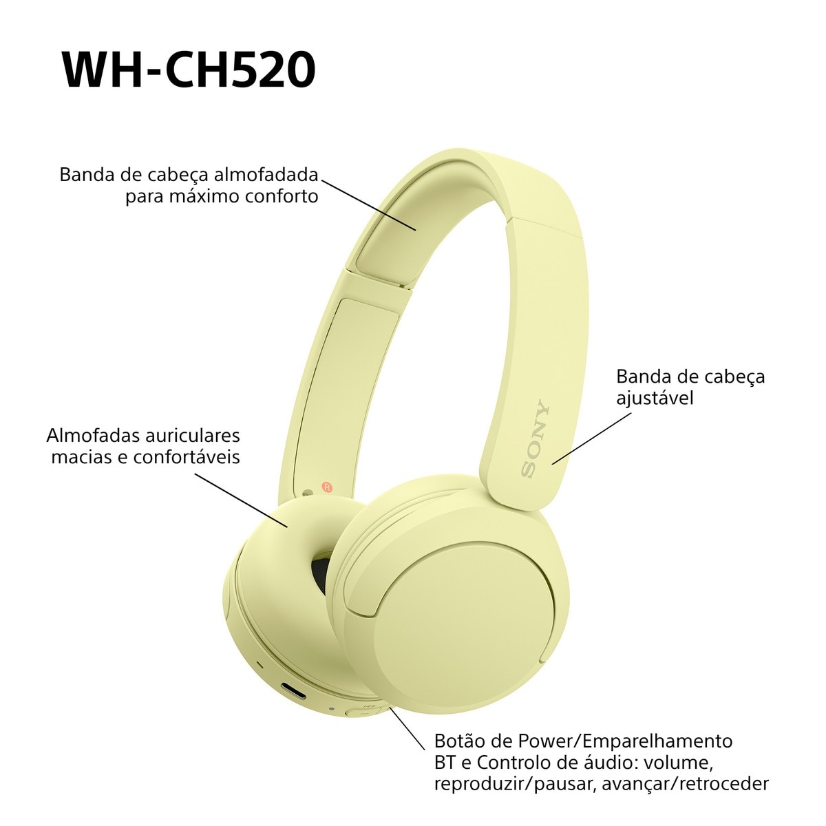 Auscultadores Wireless Sony WH-CH520 Amarelo-8
