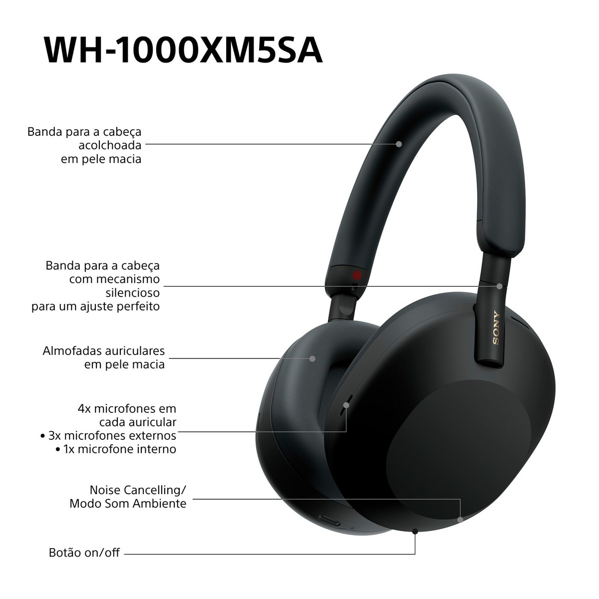 Auscultadores sem fios Sony WH-1000XM5SA Premium, Bluetooth com Noise Cancelling e com Bolsa em Tecido - Preto Preto-10