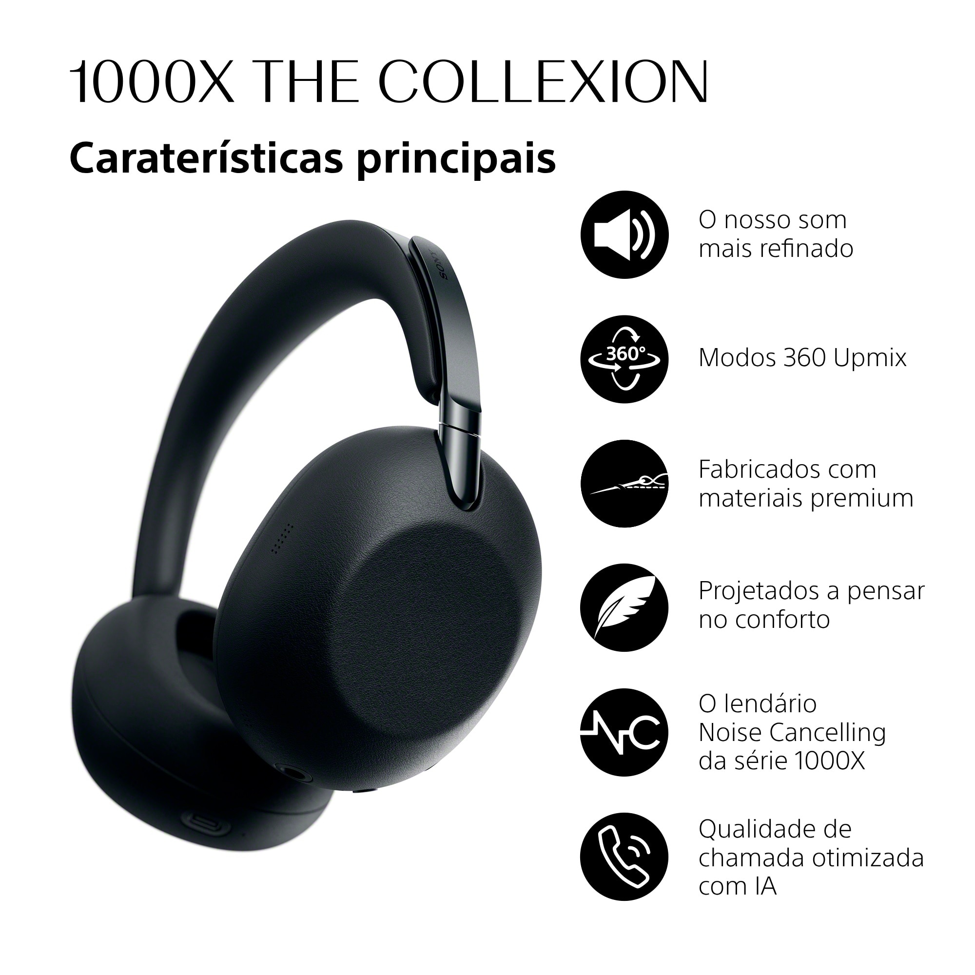 Auscultadores Headband com Noise Cancelling Sony 1000X The Collexion Preto-3