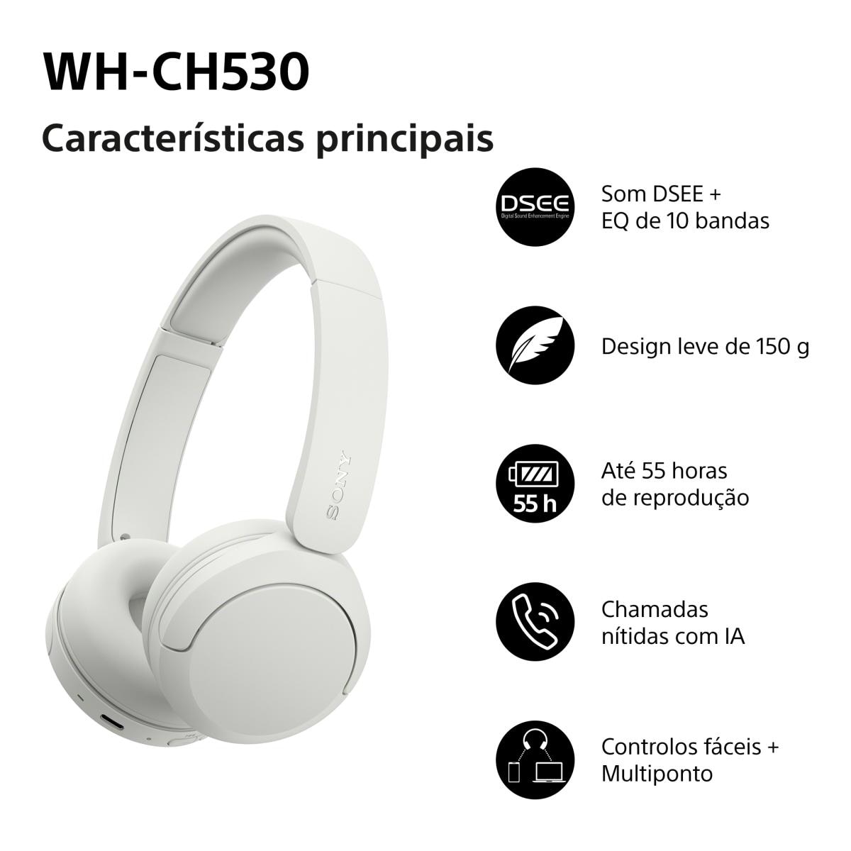 Auscultadores Bluetooth Sony WH-CH530 Branco-4