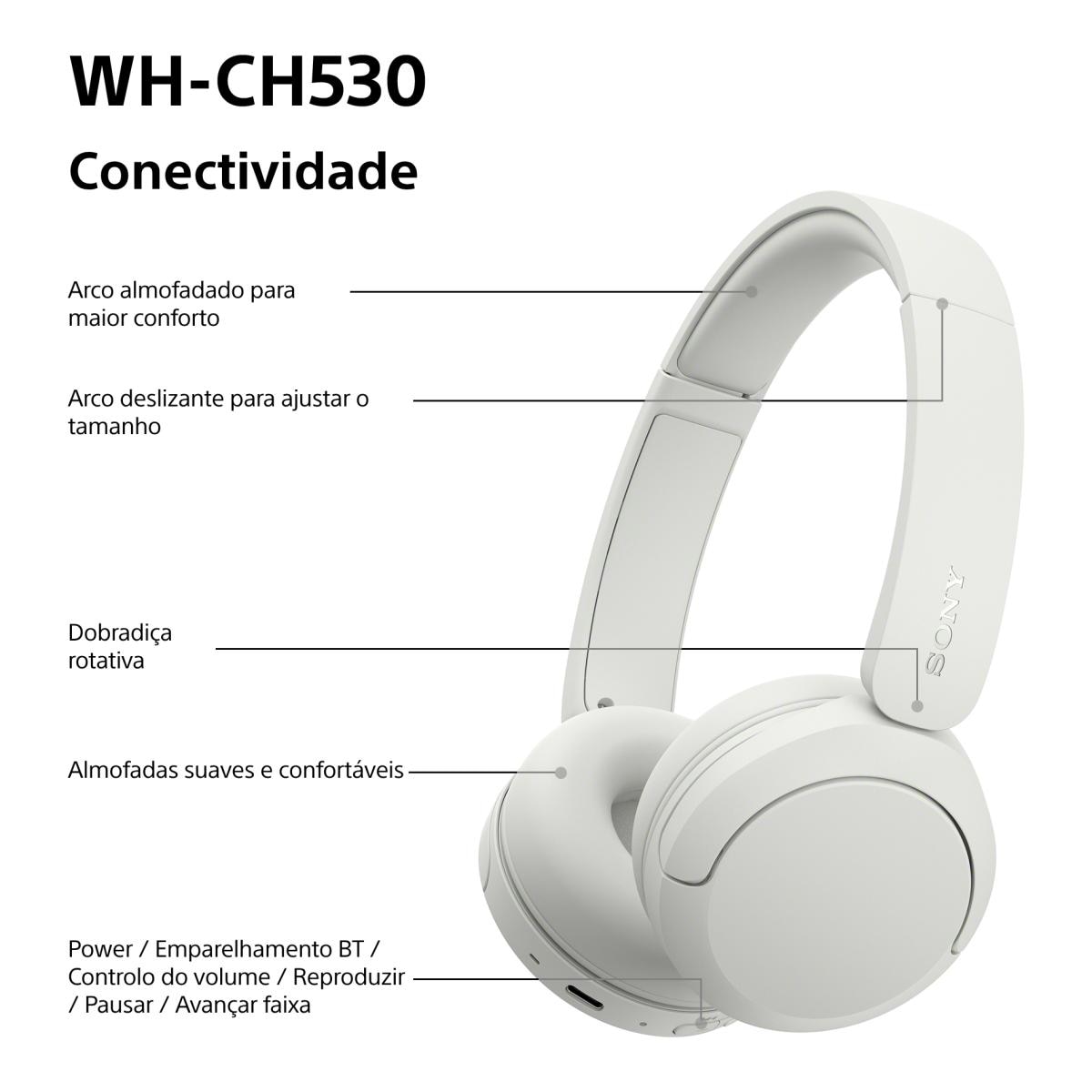 Auscultadores Bluetooth Sony WH-CH530 Branco-10