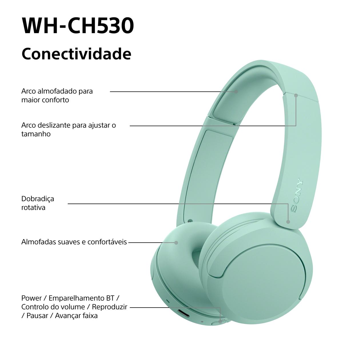 Auscultadores Bluetooth Sony WH-CH530 Verde-10