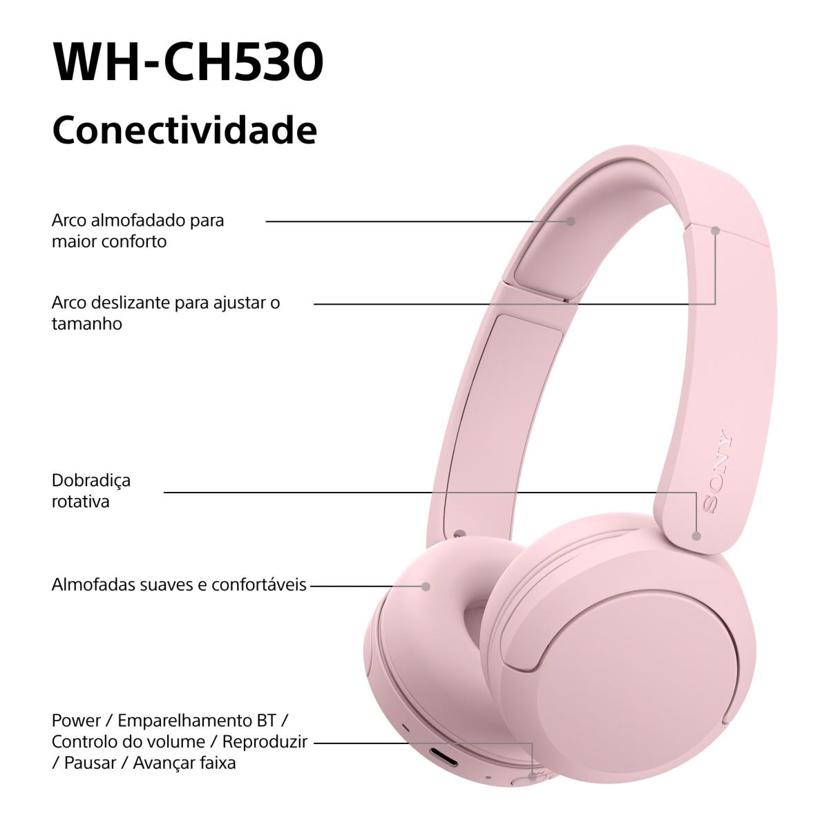 Auscultadores Bluetooth Sony WH-CH530 Rosa-10