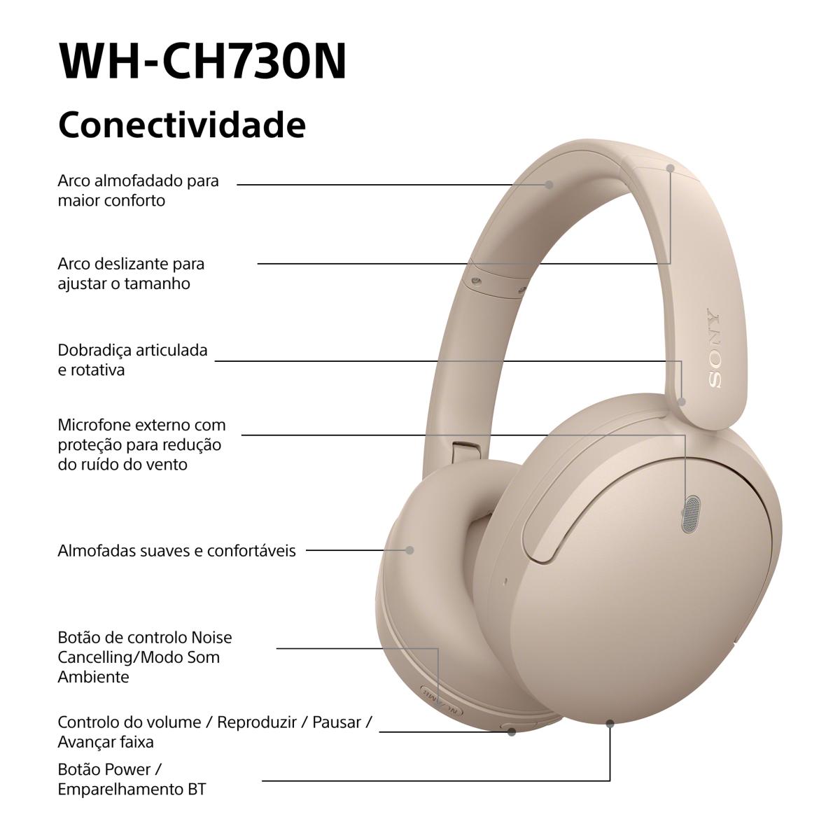 Auscultadores Bluetooth com NC Sony WH-CH730N Bege-11
