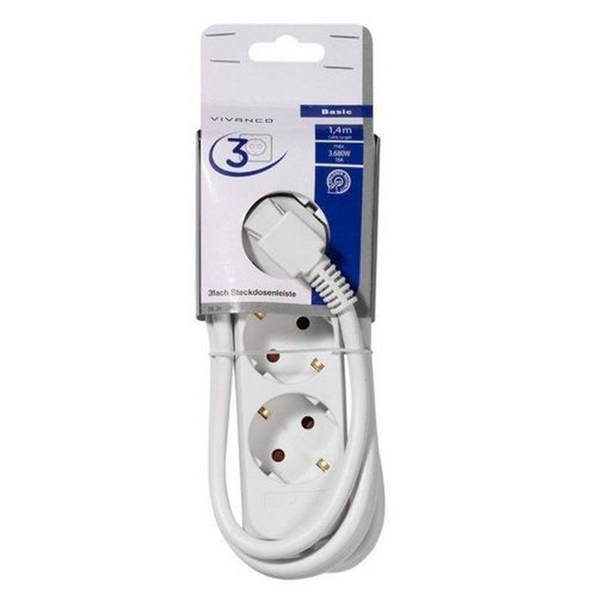 Imagem 0 de Extensão Eléctrica 1 x 3 Schuko Vivanco 1.4m, Branco