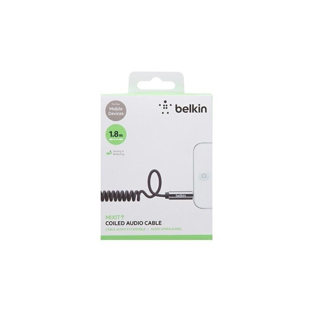 Cabo Auxiliar Belkin em Espiral de 3,5 mm MIXIT 1,8 m - Preto Preto-3