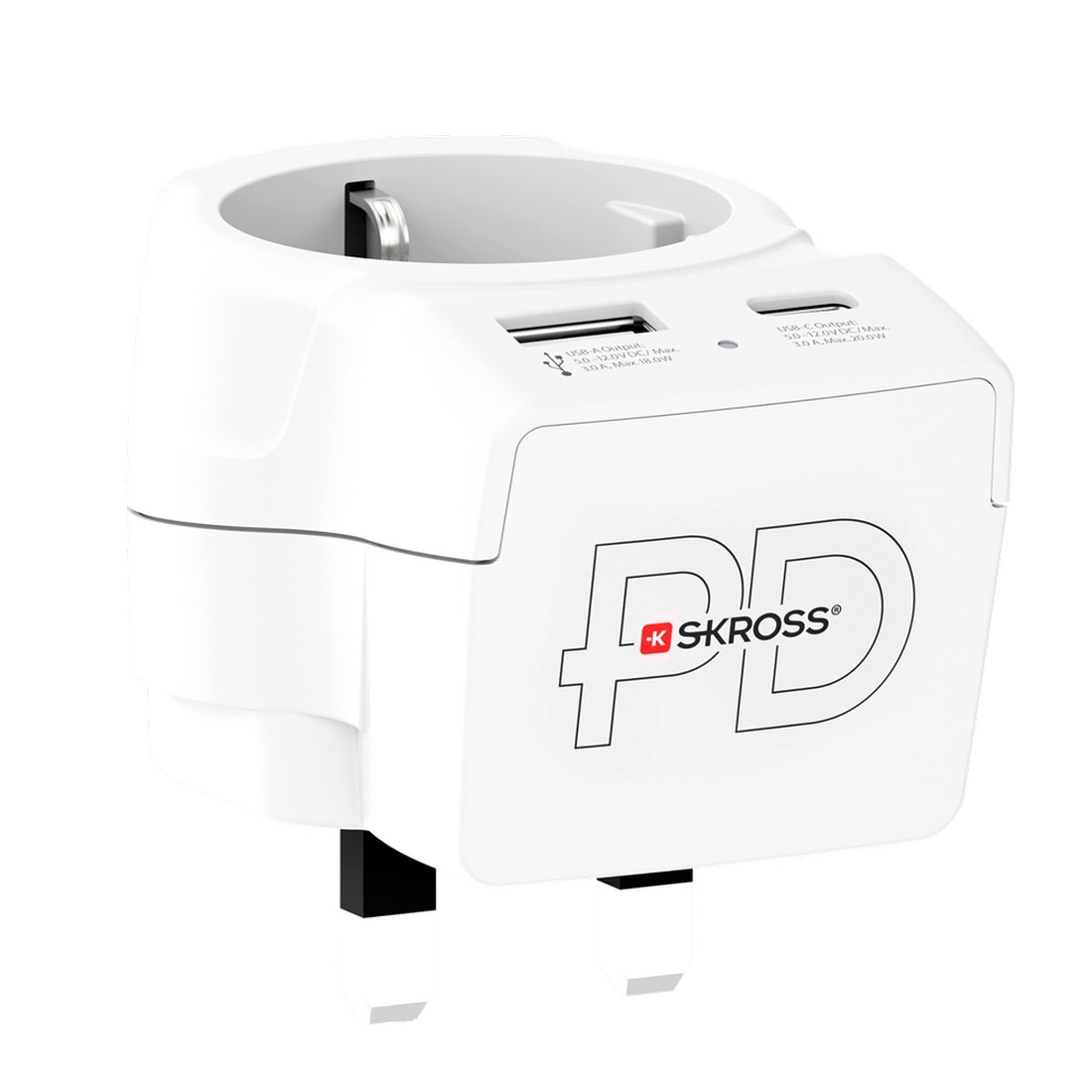 Imagem 0 de Adaptador Skross Europa para Reino Unido USB AC20PD