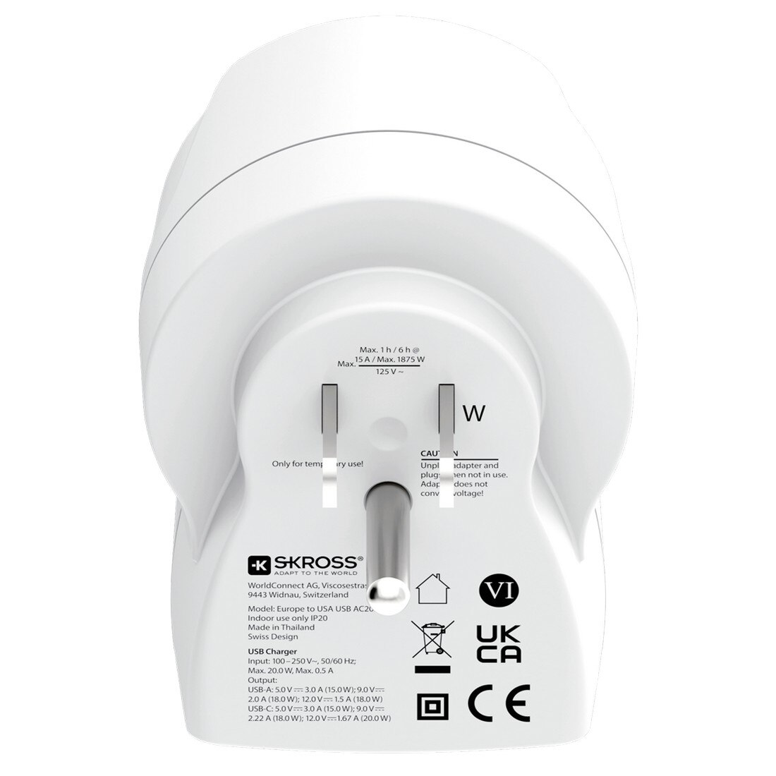 Adaptador Skross Europa para EUA USB AC20PD Branco-2