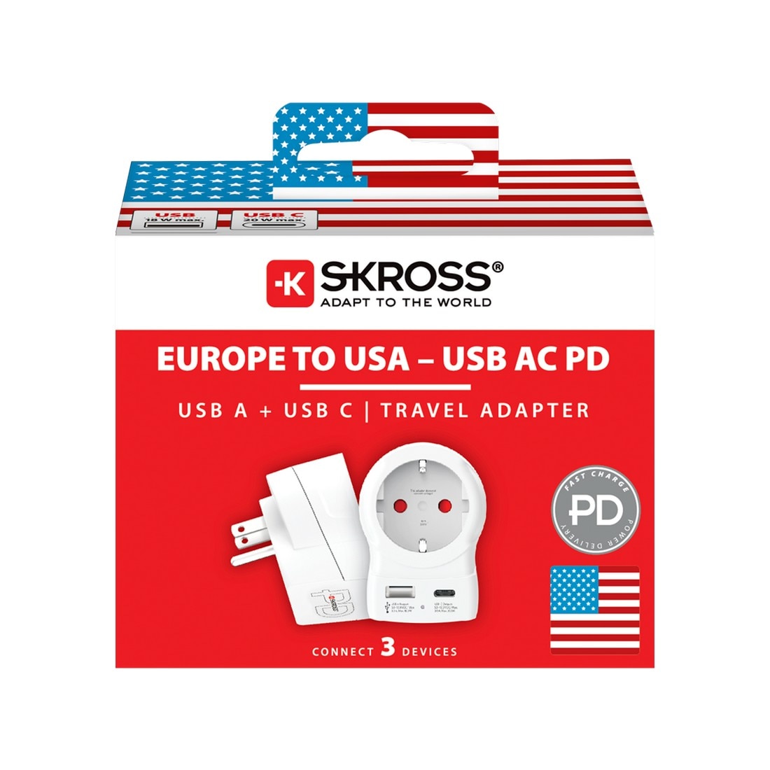 Adaptador Skross Europa para EUA USB AC20PD Branco-5