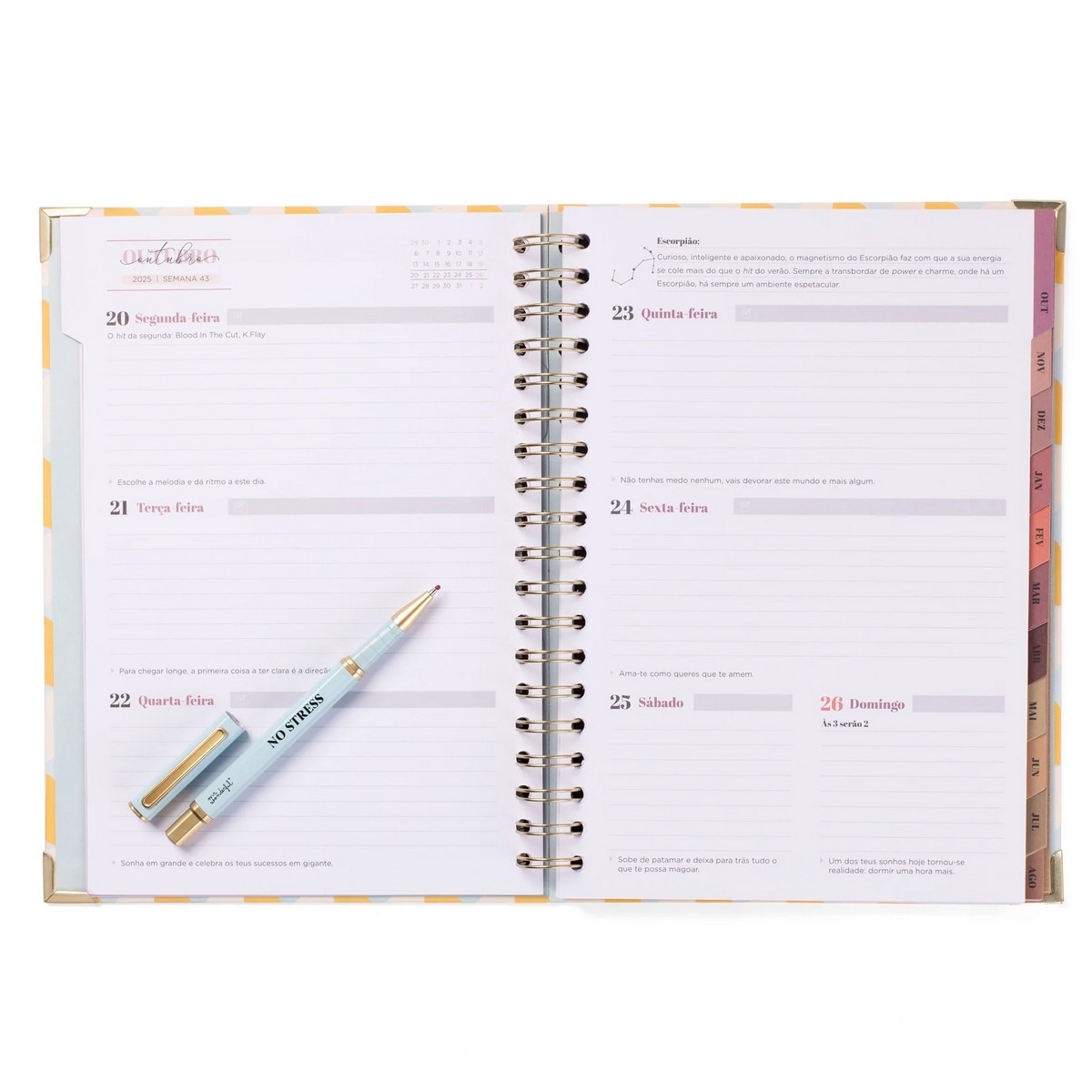 Conjunto de Agenda Office 2025-26 Semanal Grande + caneta - No stress 2