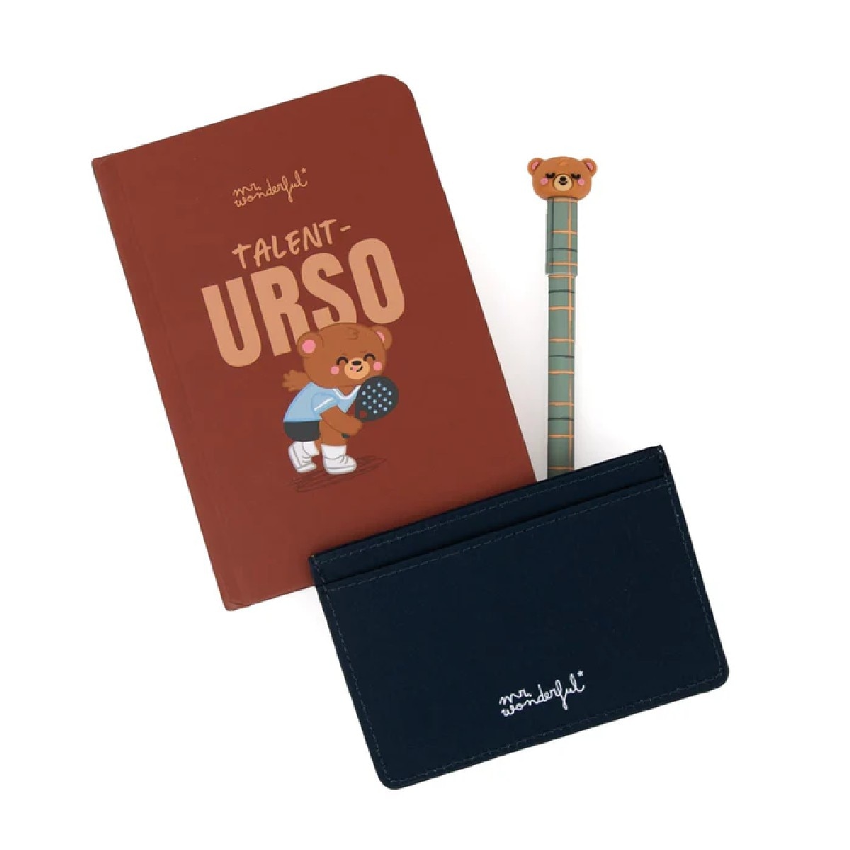Conjunto Caderno A6 + Porta Cartões + Caneta Apagável Bo-Bo Urso 2