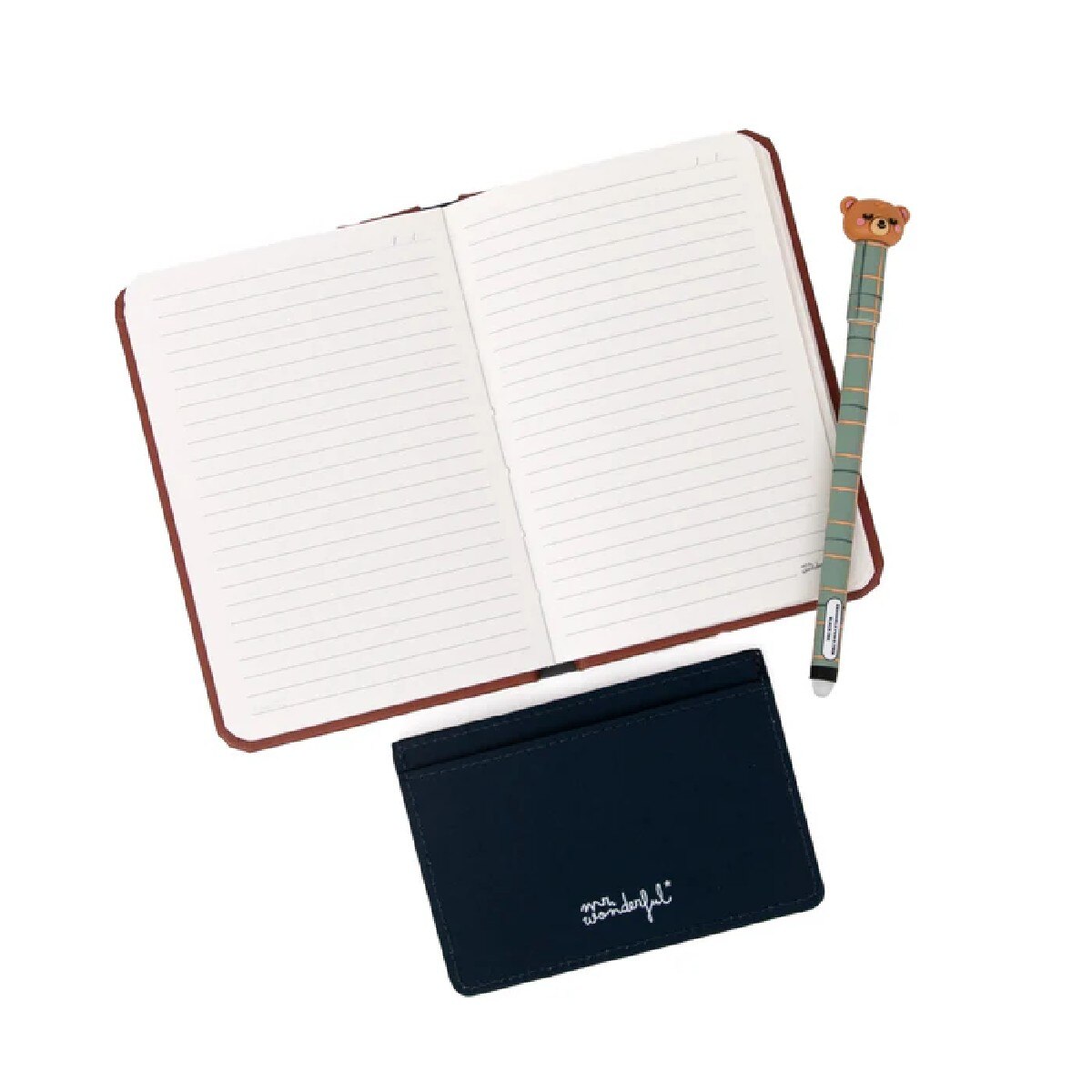 Conjunto Caderno A6 + Porta Cartões + Caneta Apagável Bo-Bo Urso 4
