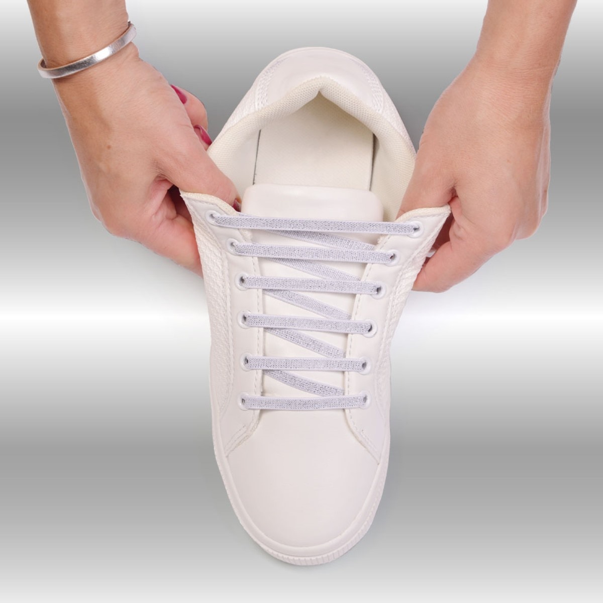 Atacador elástico com sistema ATAFIX branco e prateado 2
