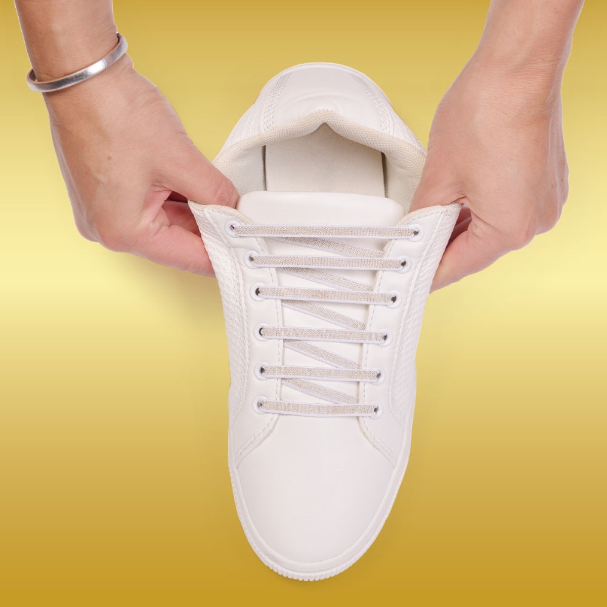 Atacador elástico com sistema ATAFIX branco dourado 2